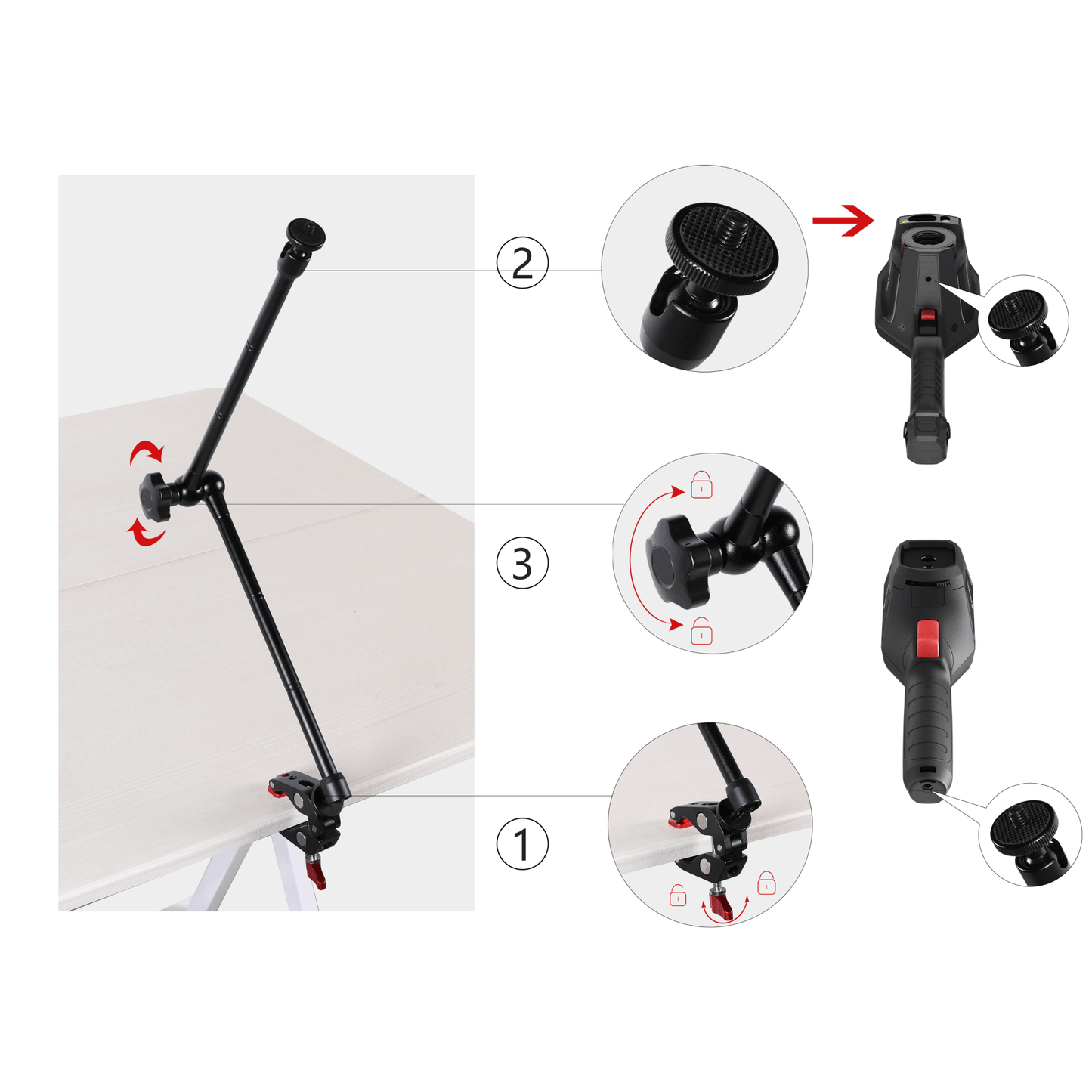 Mounting bracket usage guide for handheld thermal imaging cameras