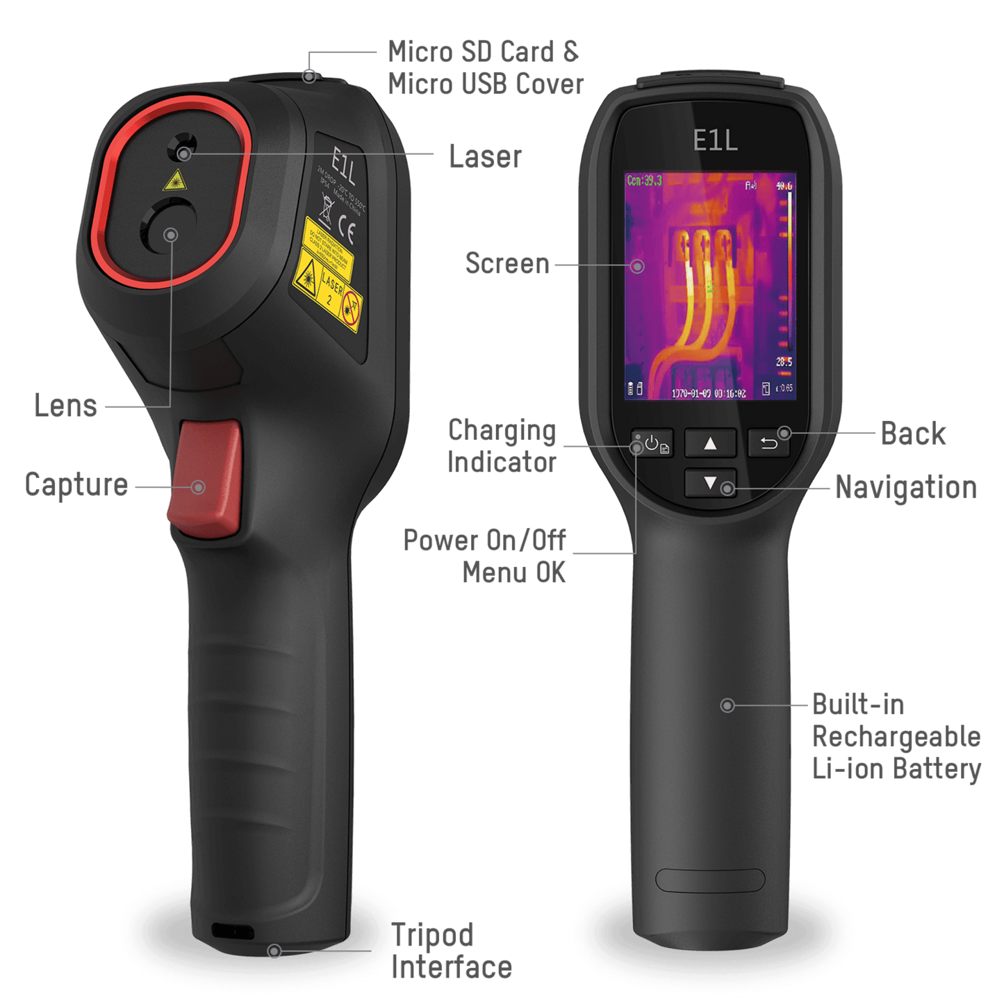 HikMicro E1L Handheld Thermal Camera Device button callouts