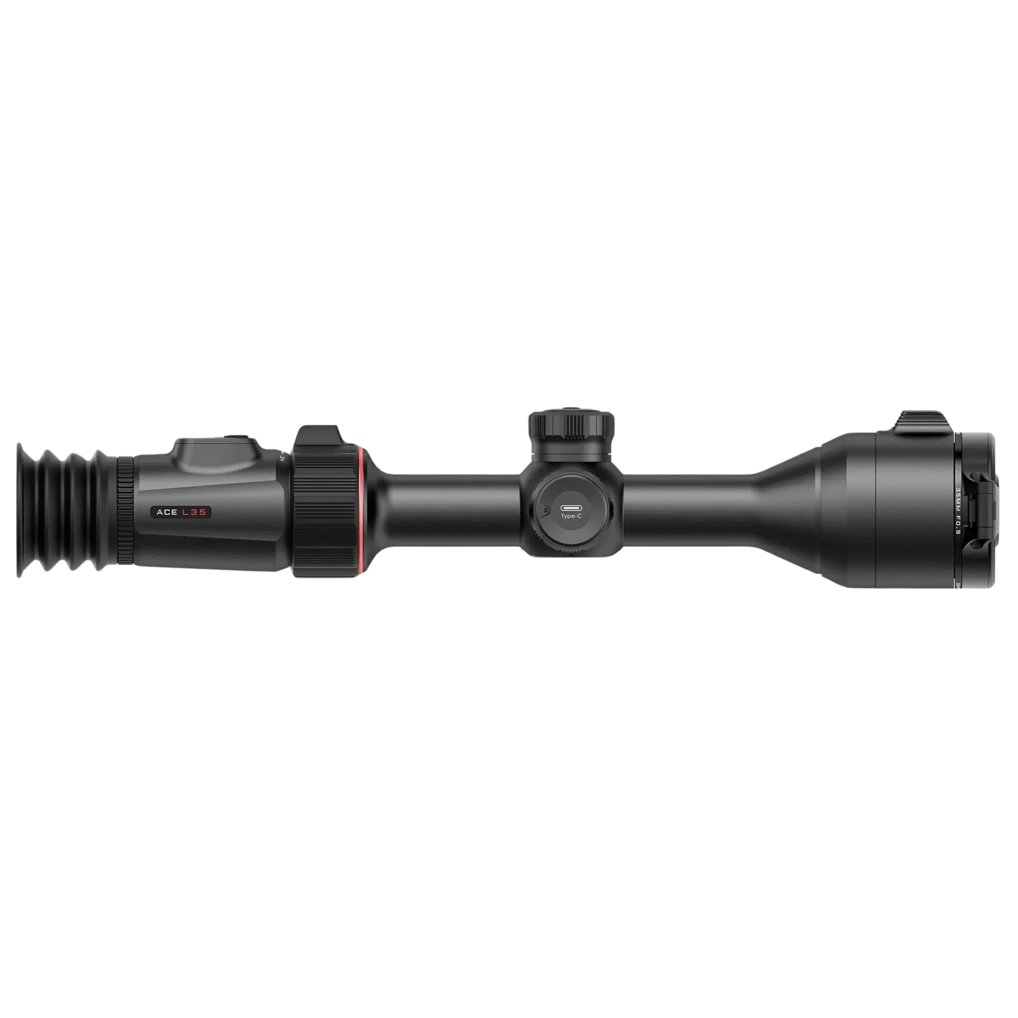 A right side profile view of the Nocpix ACE L35 thermal tube style scope, highlighting its traditional form factor, control turrets, and the eyepiece.