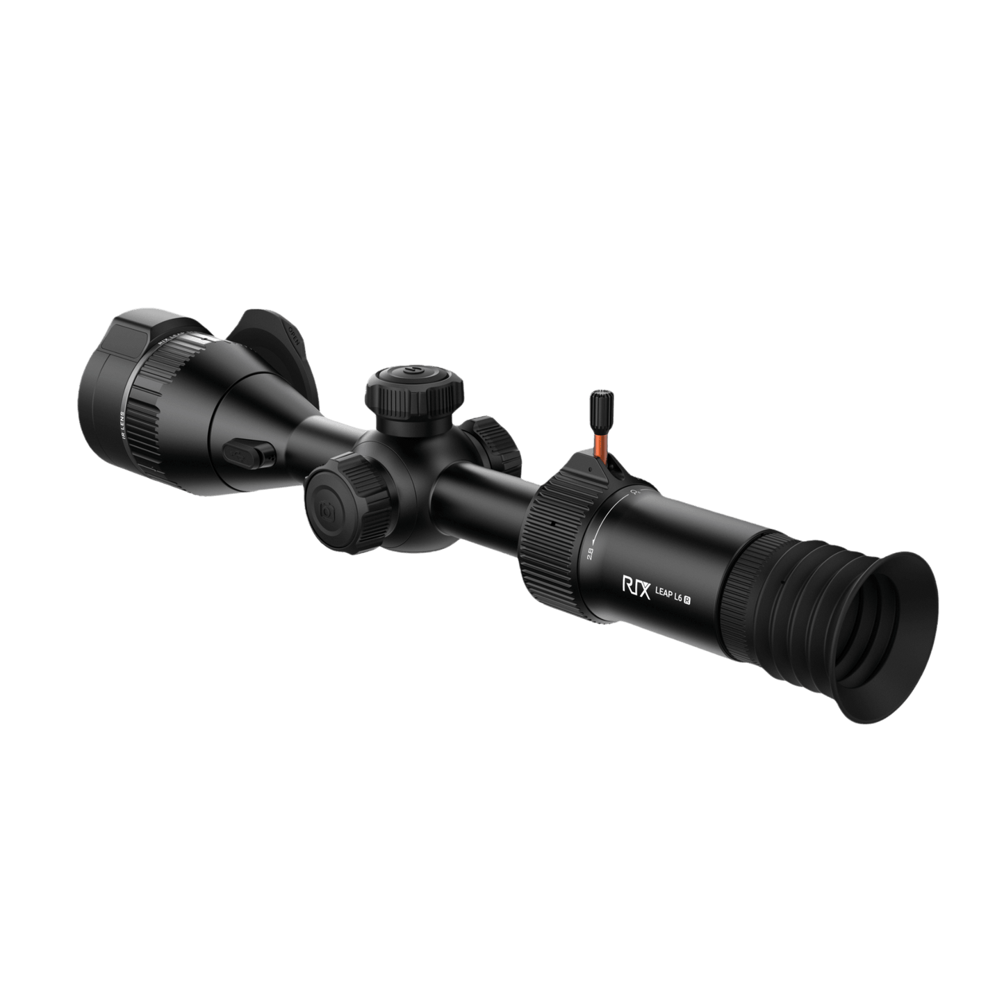 Tube-style RIX Leap L6R thermal observation scope from the rear left angle featuring the left control buttons and ocular diopter
