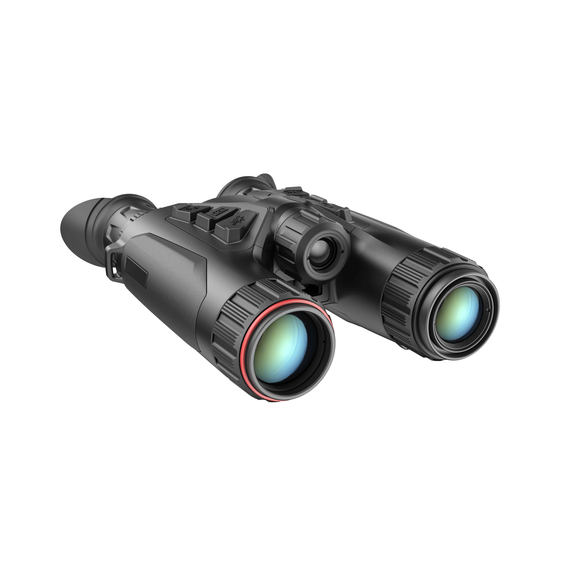 Habrok HE25LN - Front view and slightly turned right of the Hikmicro Habrok 4K HE25LN thermal imaging binoculars, showcasing the dual lenses, ergonomic design, and control buttons.