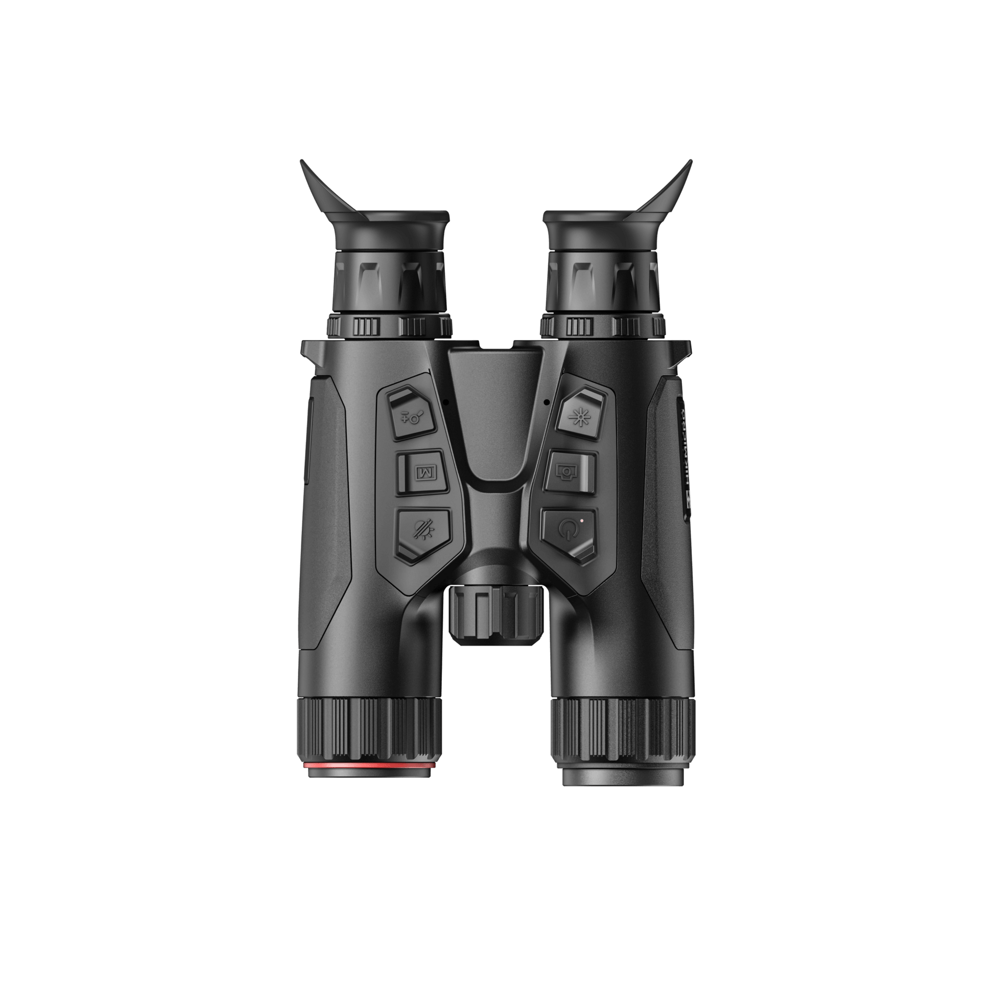 Front view and full display of the Hikmicro Habrok 4K HE25LN  thermal imaging binoculars, showcasing the dual lenses, ergonomic design, and control buttons.