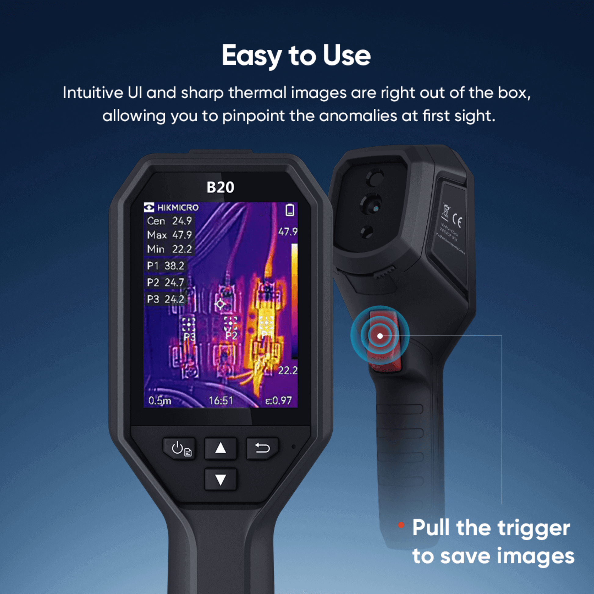 HikMicro B20 Handheld Thermal Imager Easy to use UI to pinpoint anomalies at first sight