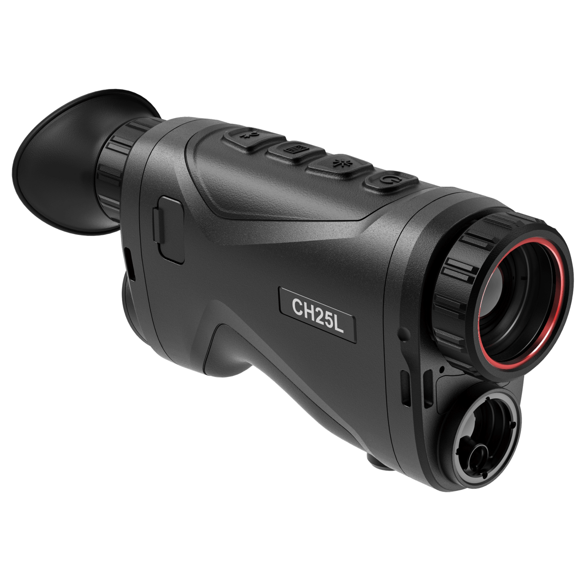 Front Right view of the HikMicro Condor CH25L Thermal Monocular with Rangefinder ocular, displaying its lens and branding.