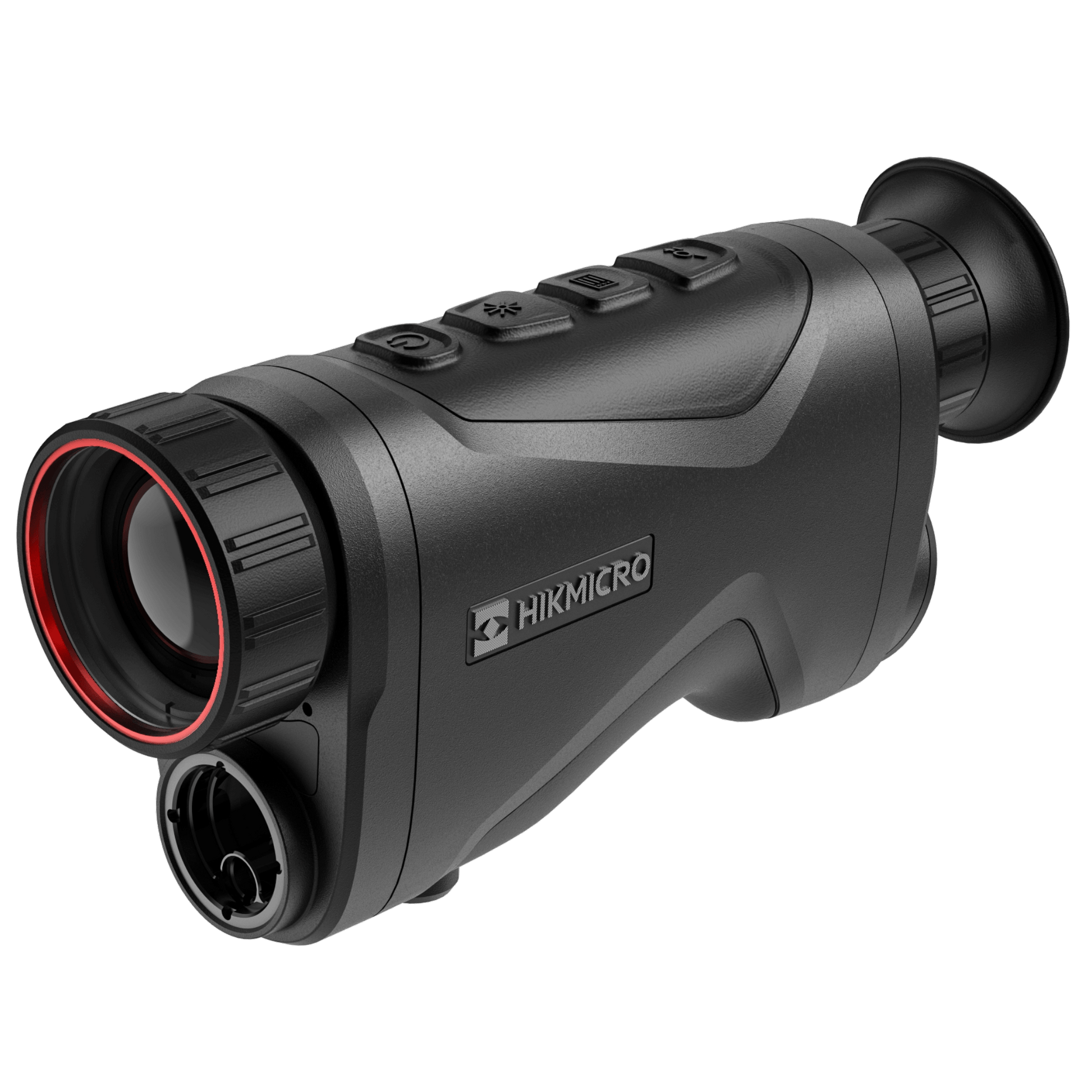 Front view of HikMicro Condor CH35L Thermal Monocular with Rangefinder, showcasing lens and ergonomic design. Best thermal imaging device for hunting and security.