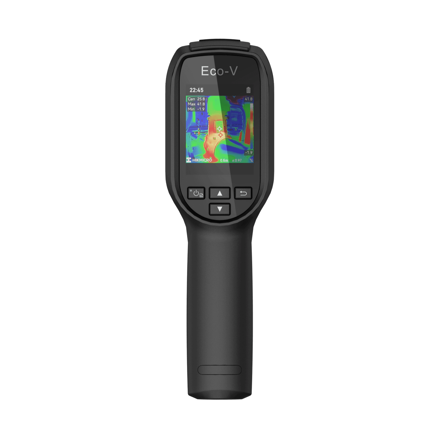 Screen and button view of the Bi-Spectrum HikMicro Eco-V Handheld Thermal Imager 