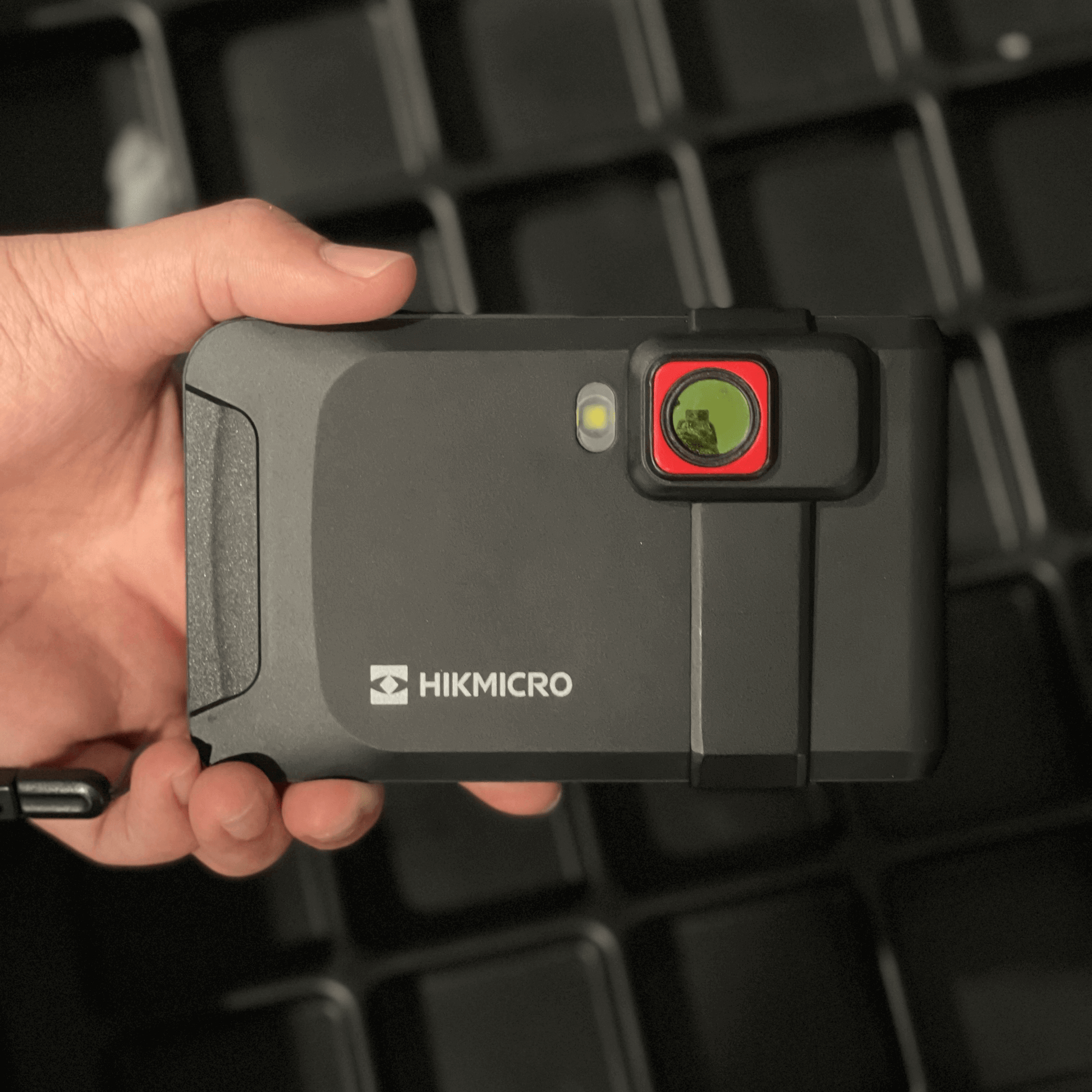 Macro Lens for the HikMicro Pocket Series Handheld Thermal Camera Attached to Device