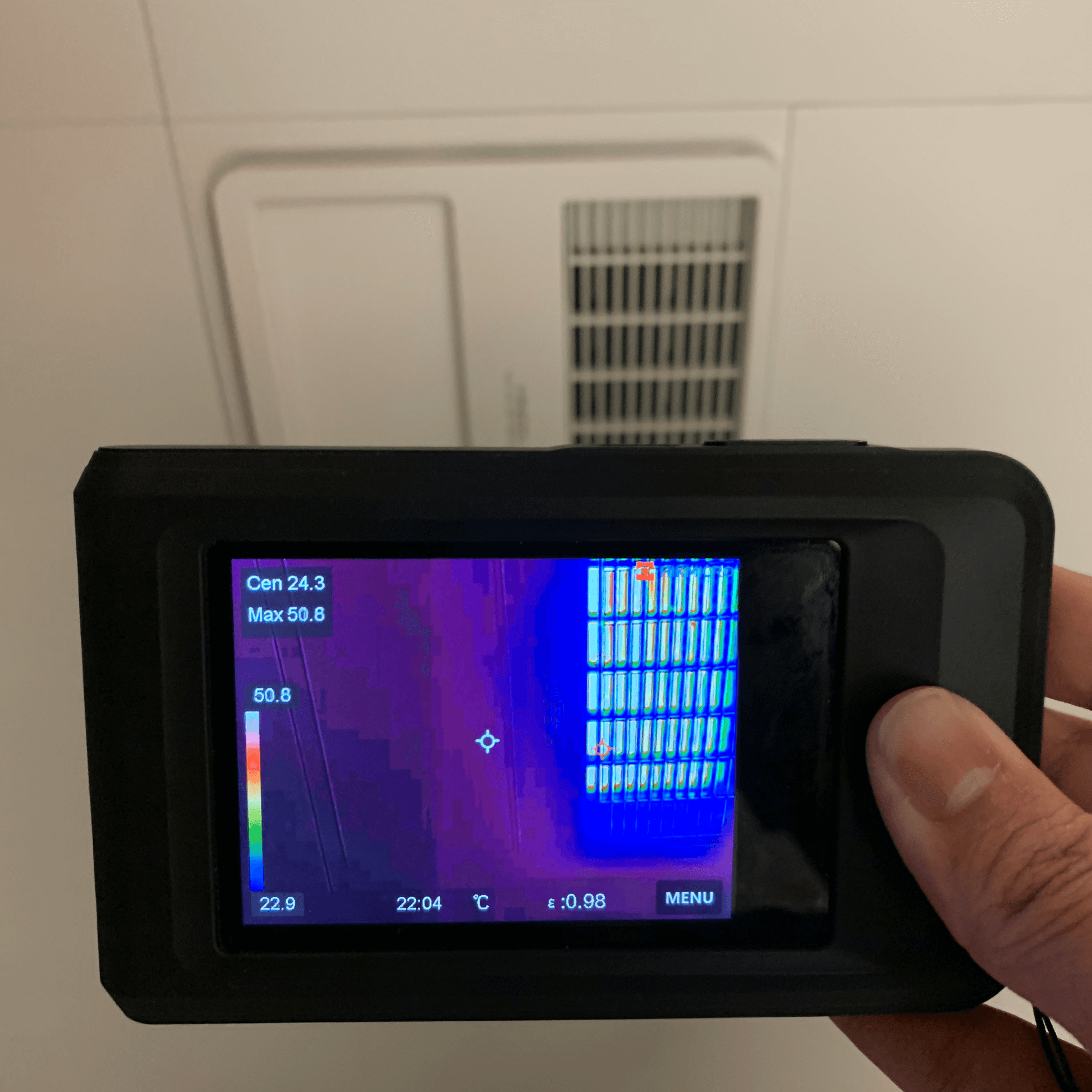 HikMicro Pocket2 Handheld Thermal Imager used to inspect HVAC
