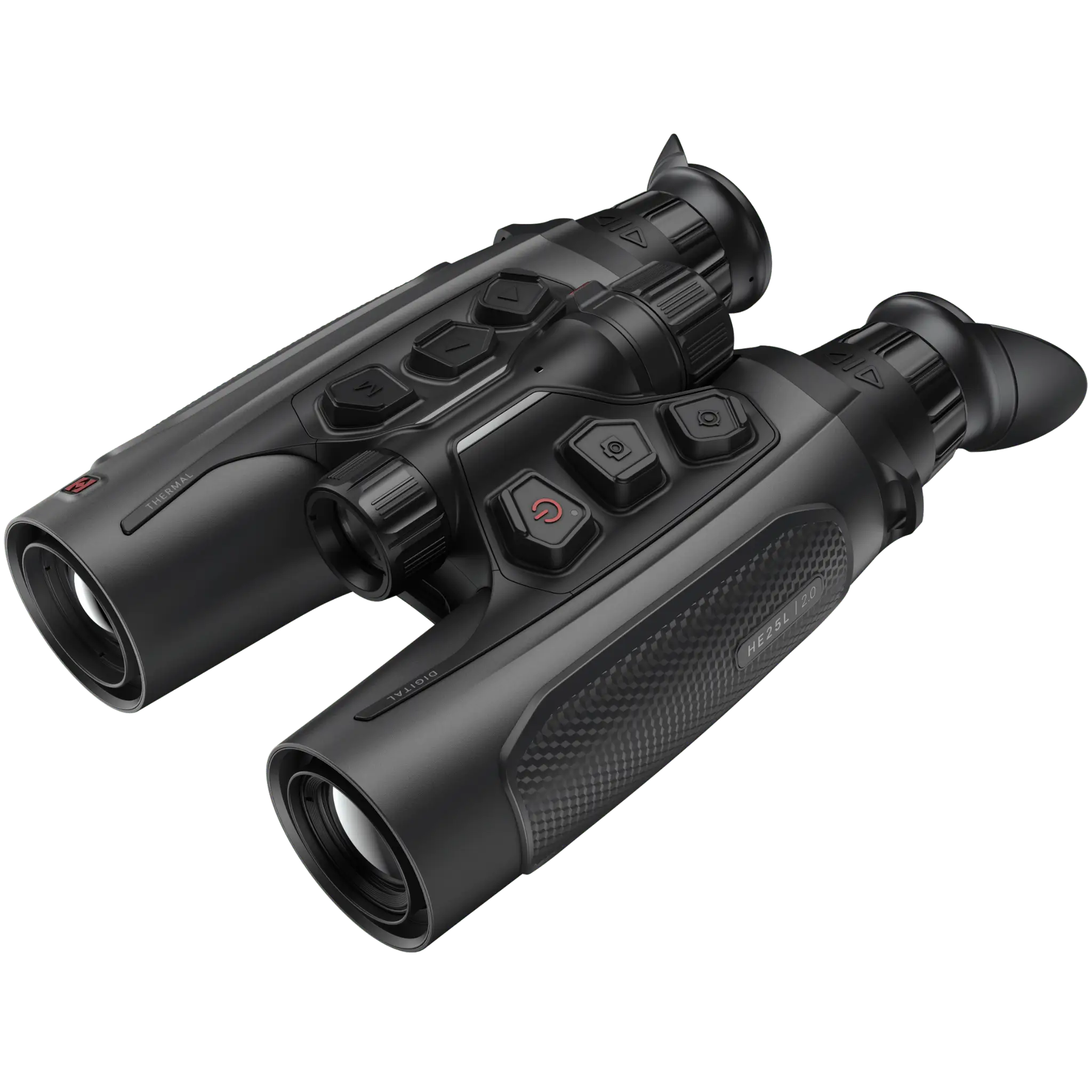 Facing front-right: HIKMICRO Habrok 4K HE25L 2.0 binocular with 1000m LRF and rugged ergonomic chassis.