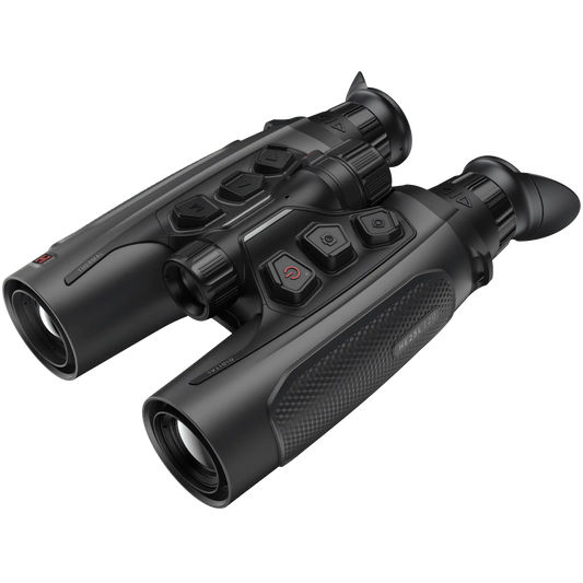 Facing front-right: HIKMICRO Habrok 4K HE25L 2.0 binocular with 1000m LRF and rugged ergonomic chassis.