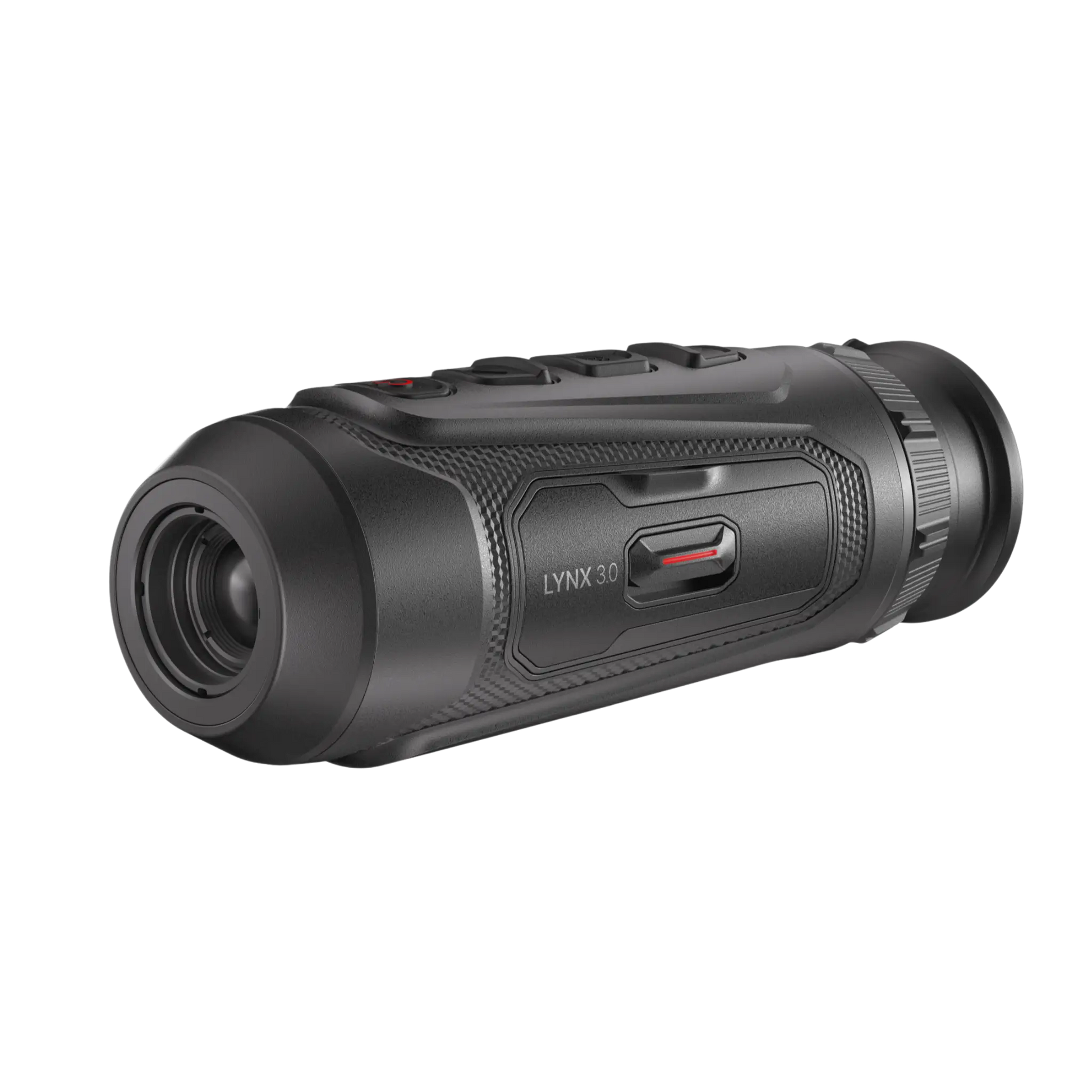 Front-right view of the Hikmicro Lynx LH15 3.0 thermal monocular, displaying the 15mm objective lens and the LH15 model number on the housing