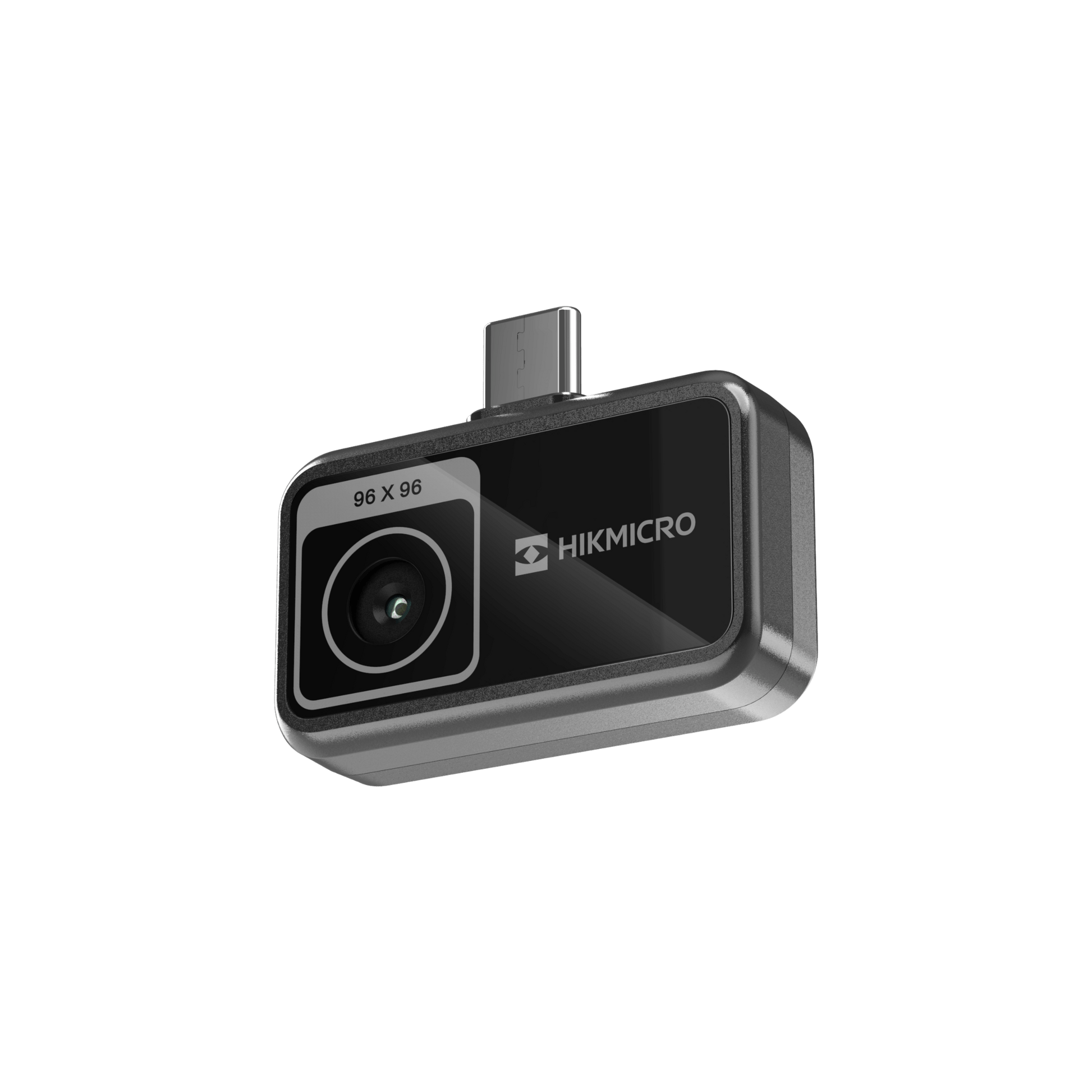HIKMICRO MiniE thermal imager for smartphones featuring a high-precision 1.35mm focal length lens and compact 20g design.