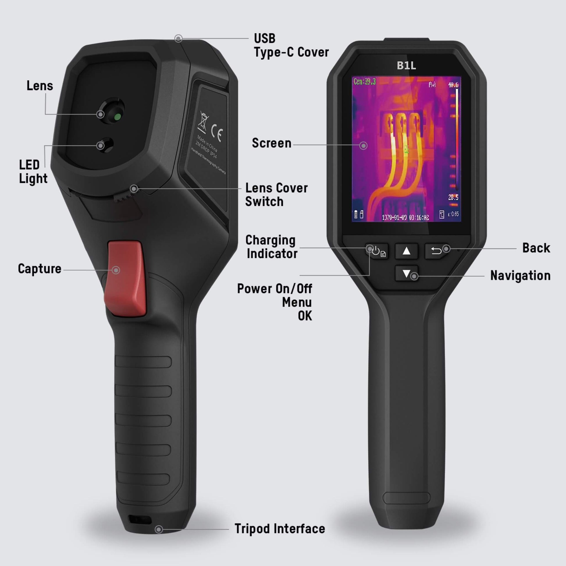 HikMicro B20S handheld thermal imaging camera with 256x192 resolution and SuperIR technology for professional electrical and HVAC inspections.