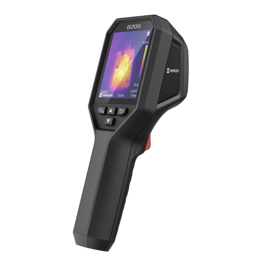 HikMicro B20S handheld thermal imaging camera with 256x192 resolution and SuperIR, used for electrical and HVAC inspections.