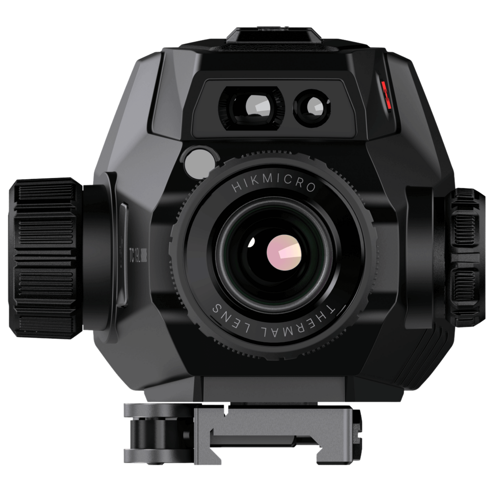 Facing front: Direct view of the Hikmicro HIKTac TC19L thermal sight featuring 19mm F1.0 lens with honeycomb Killflash cover and 1000m LRF aperture