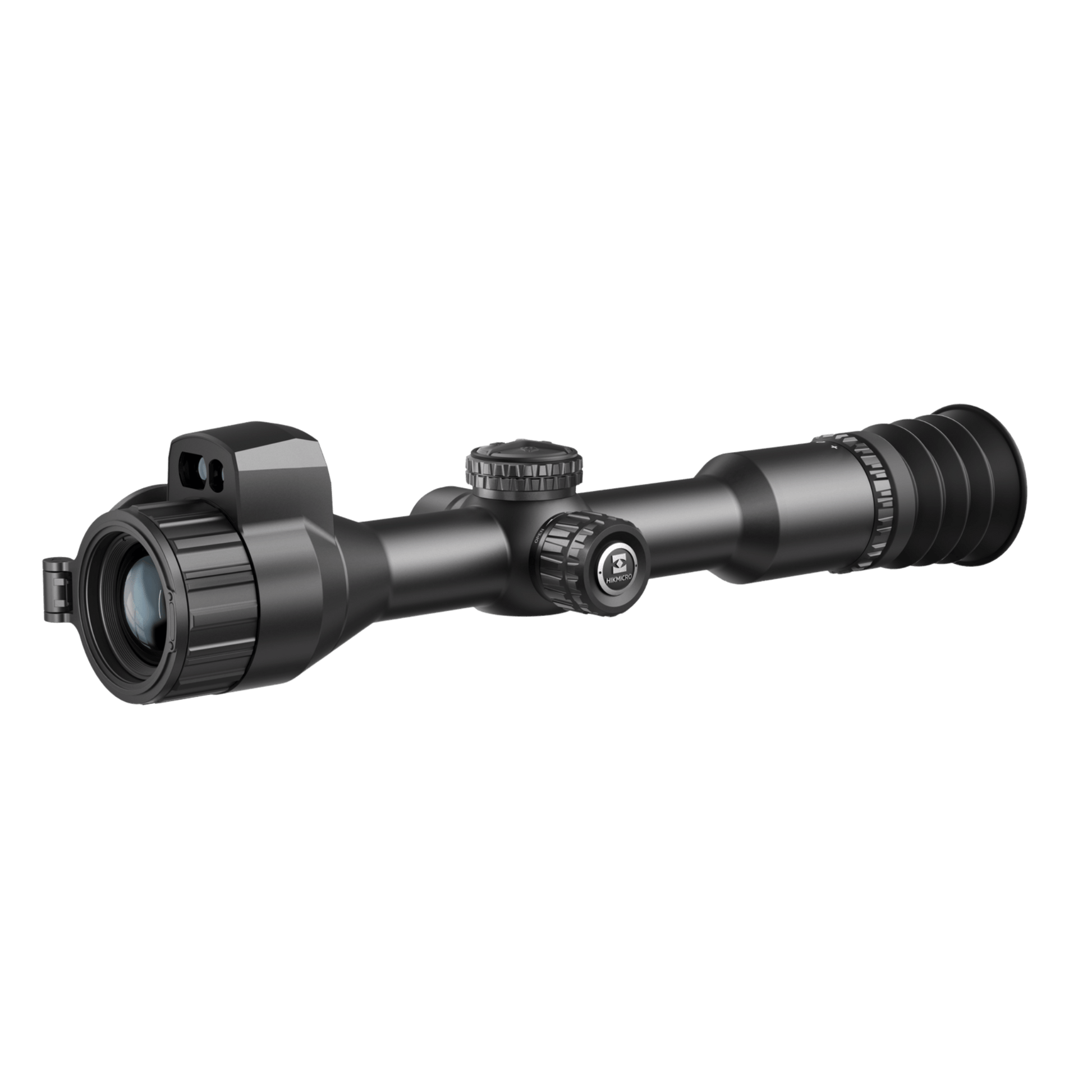 HIKMICRO NEOS NH35L thermal rifle scope, featuring the integrated laser rangefinder module and 35mm objective lens
