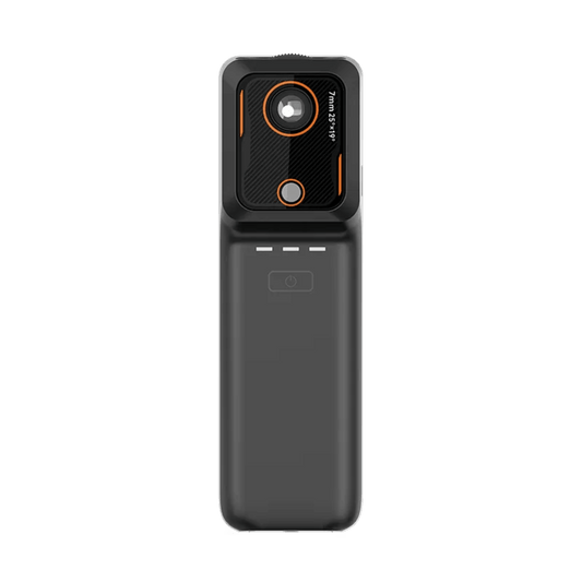 Direct front perspective of the Raythink IX2 AIR Pro wireless thermal imager, showing the professional 7mm manual focus lens, suitable for close-range HD imaging and circuit board repairing.