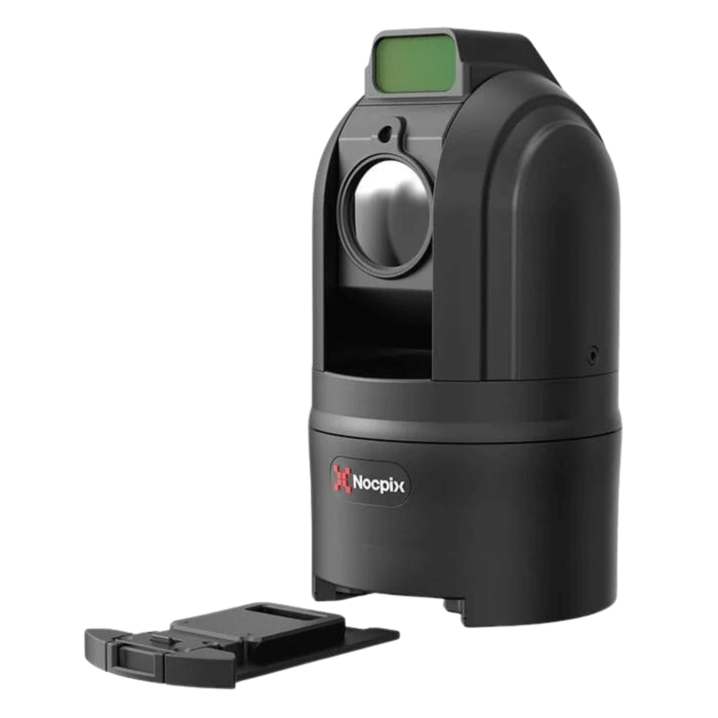 Nocpix MT-M6T25S a Black camera with a LRF on top of he lens, featuring the Nocpix logo, external battery