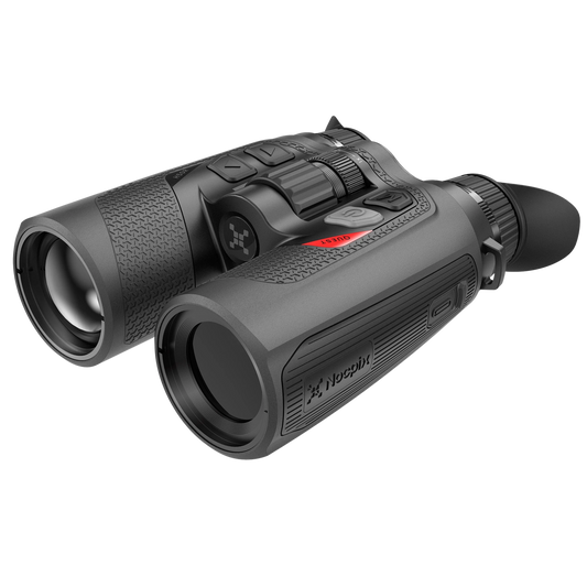 Nocpix QUEST Series Thermal Binoculars, Left view of the device displaying NOCPIX logo and form factor