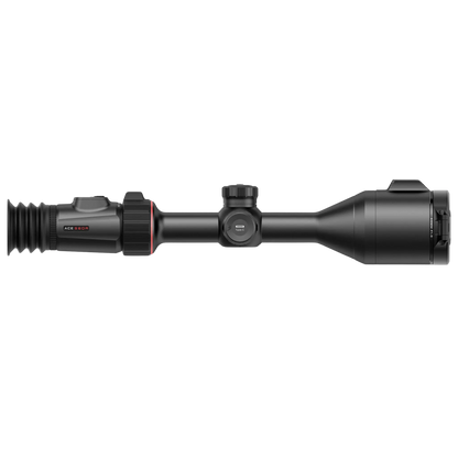The Nocpix ACE S60R, presented in a side right profile view. The black, tube-style scope features visible control turrets along its body, with a Type-C port also discernible. The objective lens and eyepiece are visible at either end.