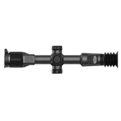 
A top-down view of the Nocpix Bolt L35R thermal riflescope, clearly showing the control panel with its buttons, the main turrets, and the brand name on the body.
