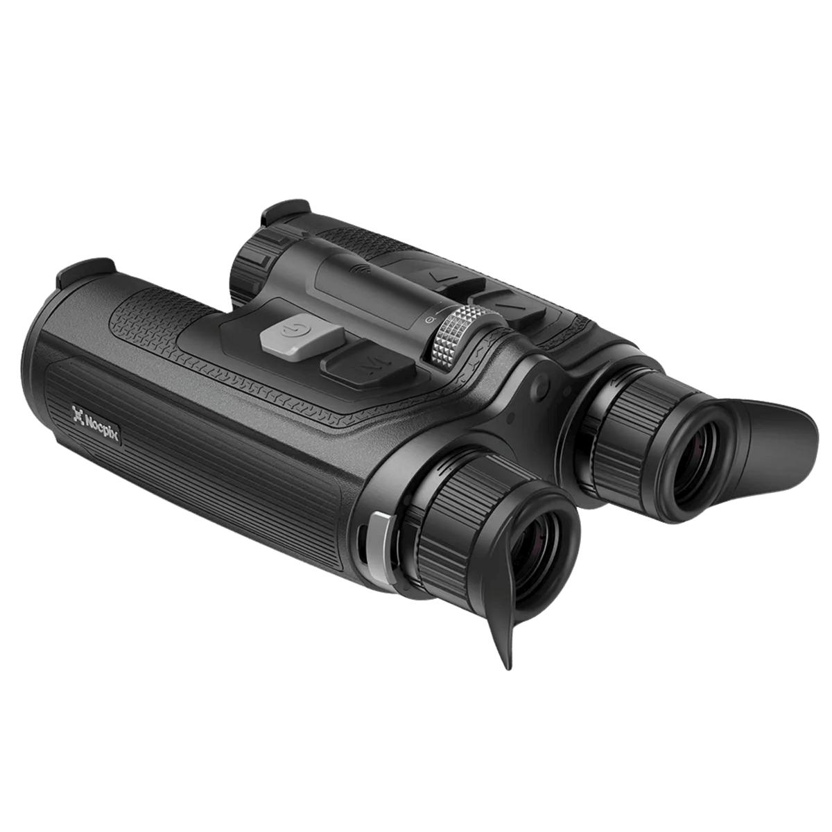 Rear right three-quarter perspective of the Nocpix OMNI H35R showing the ocular lenses, digital zoom control ring, and contoured housing