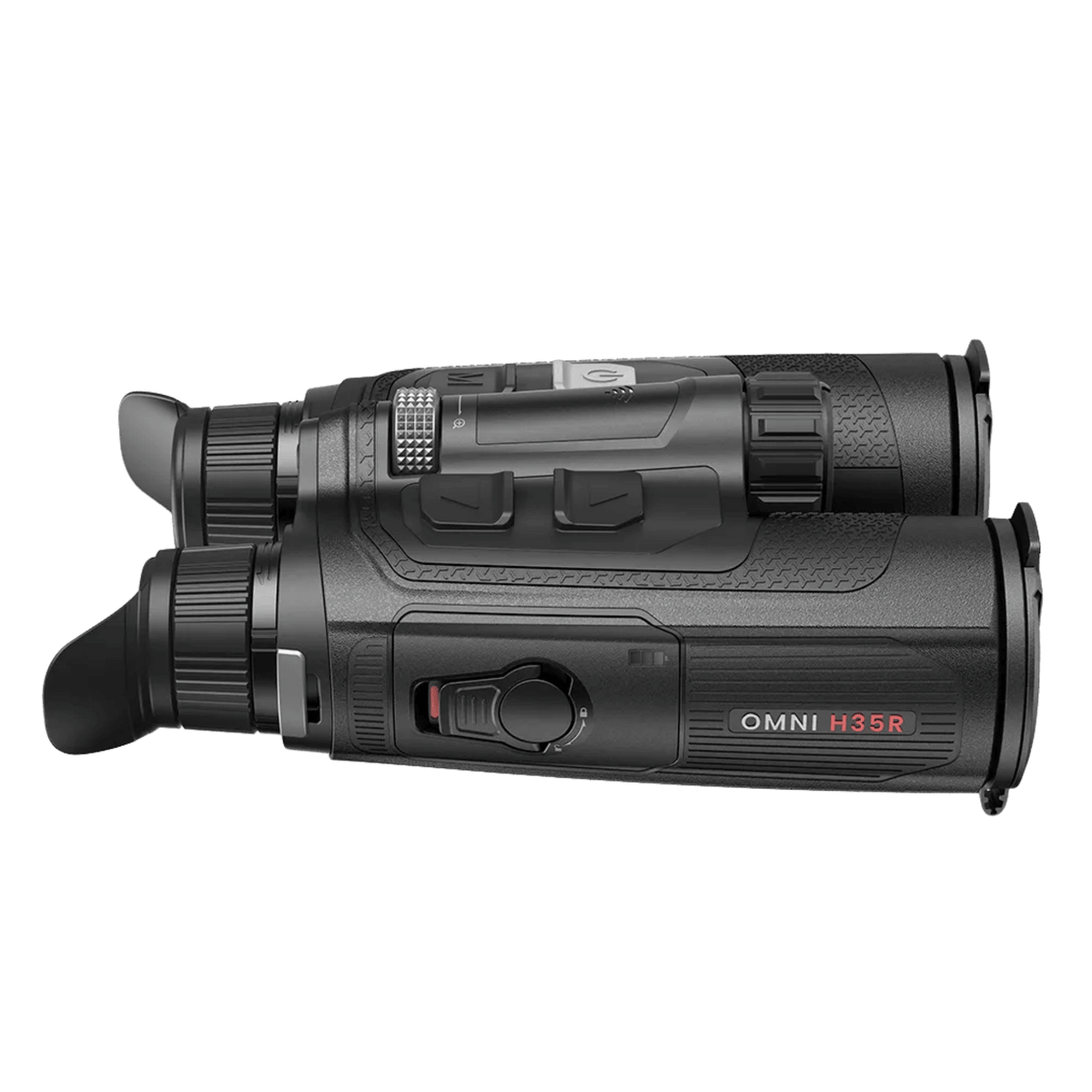 Right side profile of the Nocpix OMNI H35R showing the ergonomic grip contours, side focus mechanism, and red OMNI H35R model badge