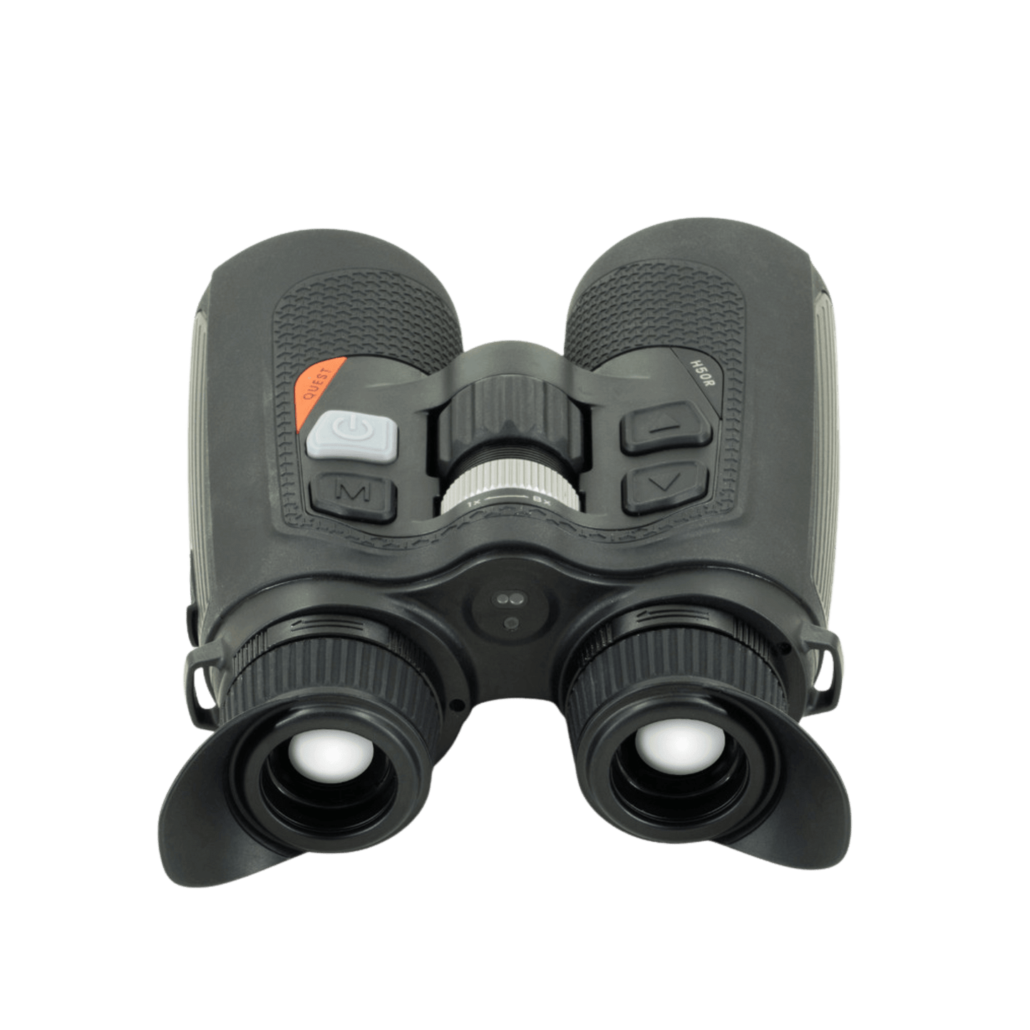 igh-definition thermal binocular (Nocpix Quest H50R) offering an Excellent Visual Experience through its 1920x1200 AMOLED display and R+ image enhancement algorithm. Rear full view of device