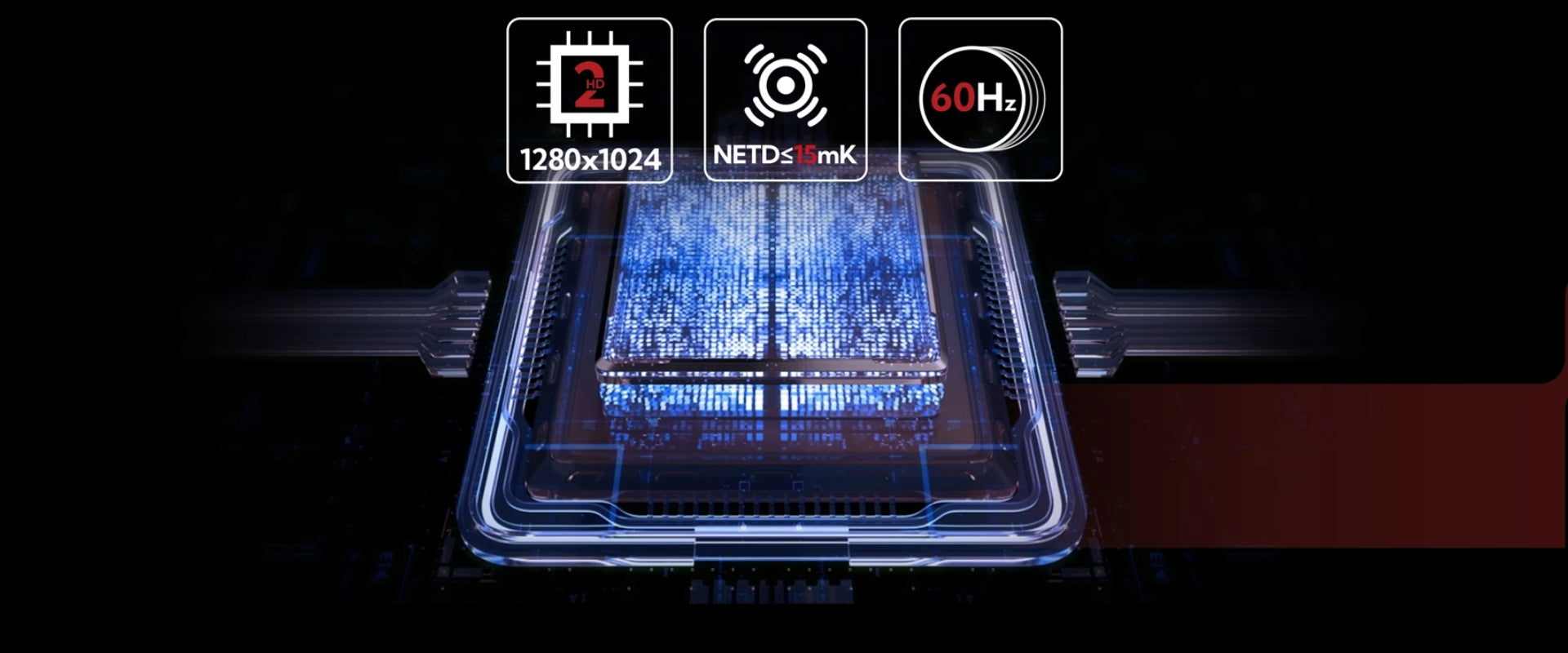 Infographic banner for Nocpix Quest S50R showing the 1.3 million pixel advantage of a 1280x1024 HD sensor compared to standard 640x512 thermal units.