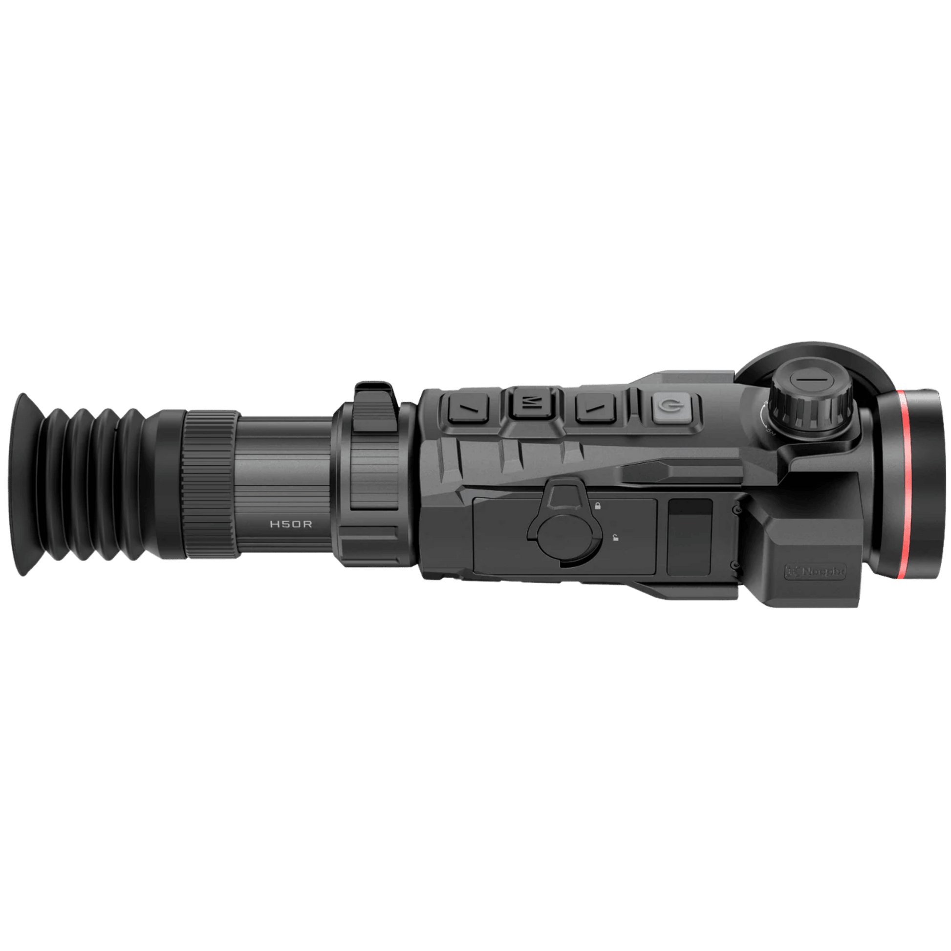 Left profile of the Nocpix RICO 2 H50R thermal scope, showcasing its military-grade chassis and mounting system