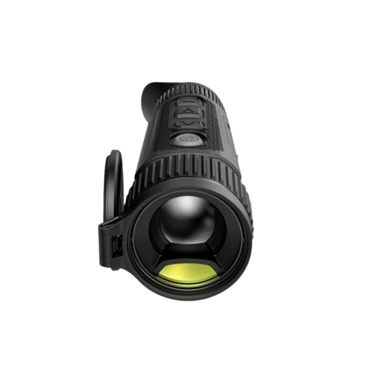 50mm Germanium objective lens on the Nocpix Vista H50R, featuring the discreetly integrated 1200m LRF sensor within the lens housing.