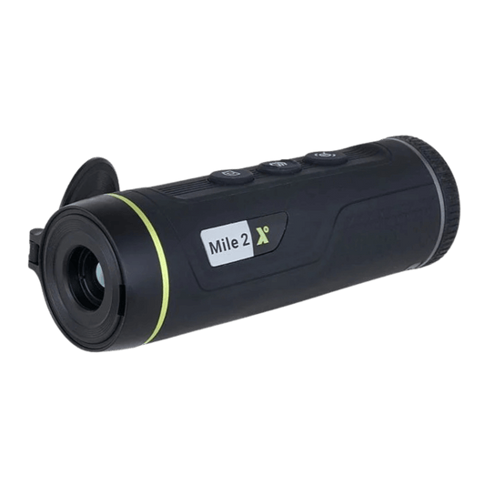 Pixfra Mile 2 M425 Thermal Monocular front-left view showing the long-range 25mm objective lens and the compact handheld design.