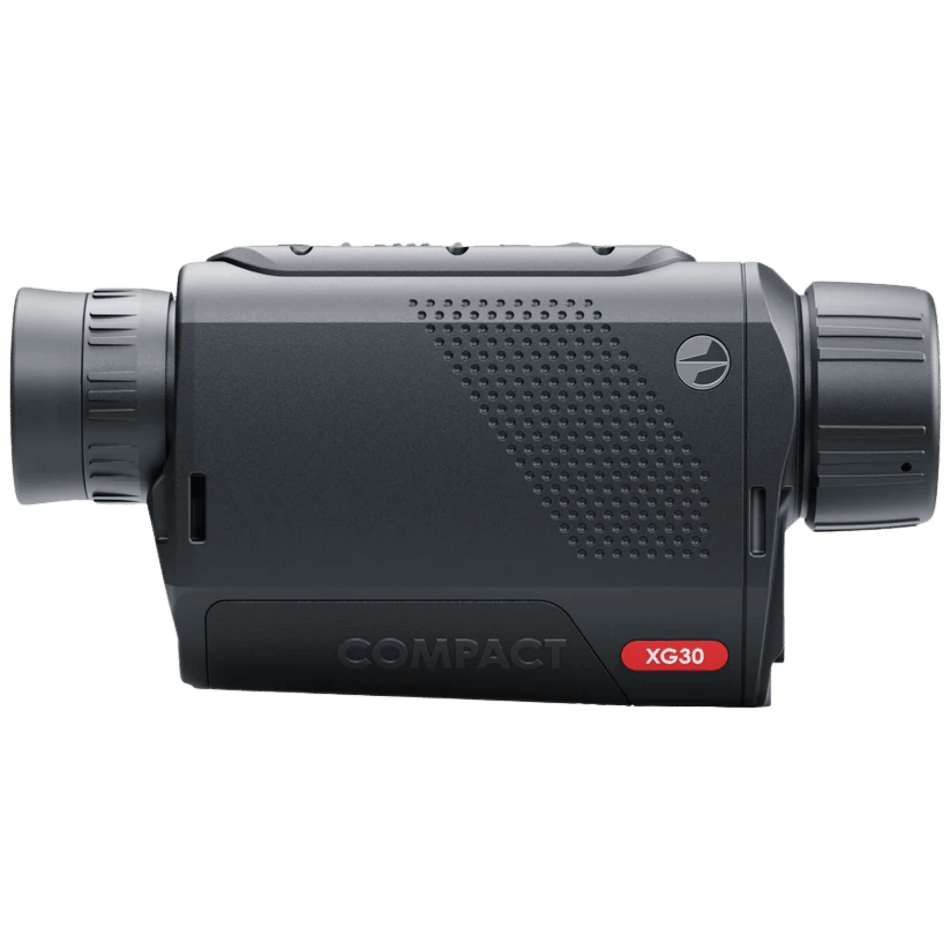 Side view of the Pulsar Axion Compact XG30 thermal monocular showing the ultra-compact magnesium alloy chassis and single-handed control buttons