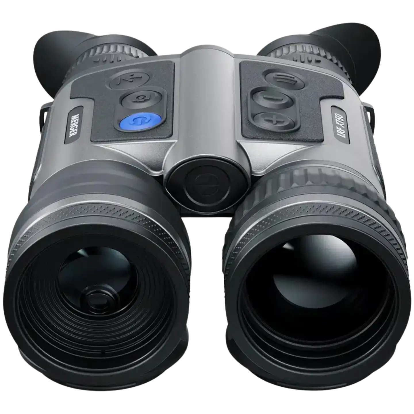 Pulsar Merger LRF XT50 HD Thermal Binoculars - HD thermal Binoculars built for tough conditions, featuring European made thermal technology - Front direct view of thermal binoculars showcasing the thermal lens and button layout