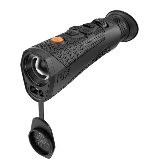 RIX Titan T3 Thermal Monocular front view showing the premium 25mm F0.9 objective lens and integrated 1200m Laser Rangefinder module.