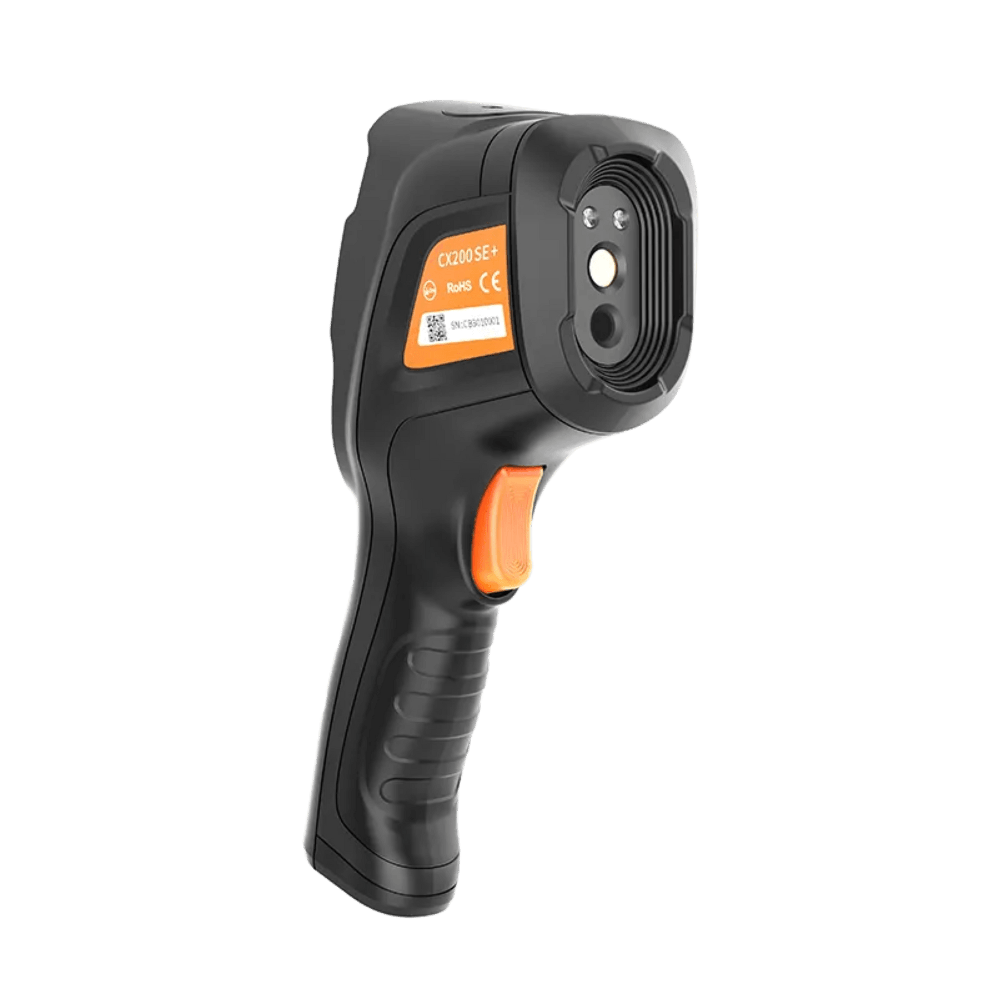 Raythink CX200: Facing front-left, rugged thermal camera showing the infrared sensor housing and official brand logo.