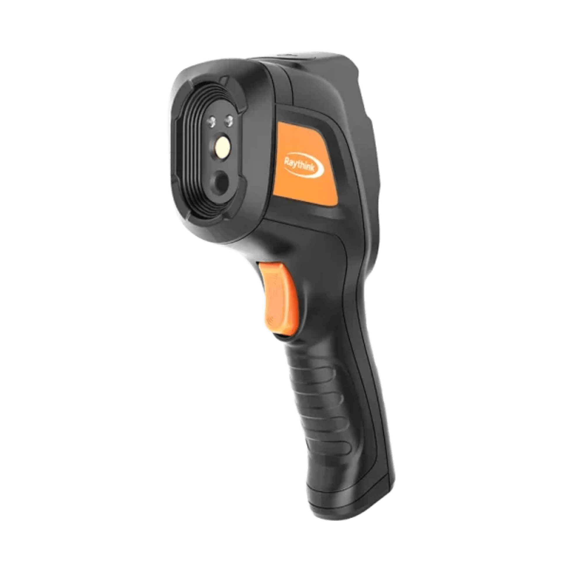 Raythink CX200: Facing front-right, detailed view of the robust fixed-focus lens and durable handheld construction.