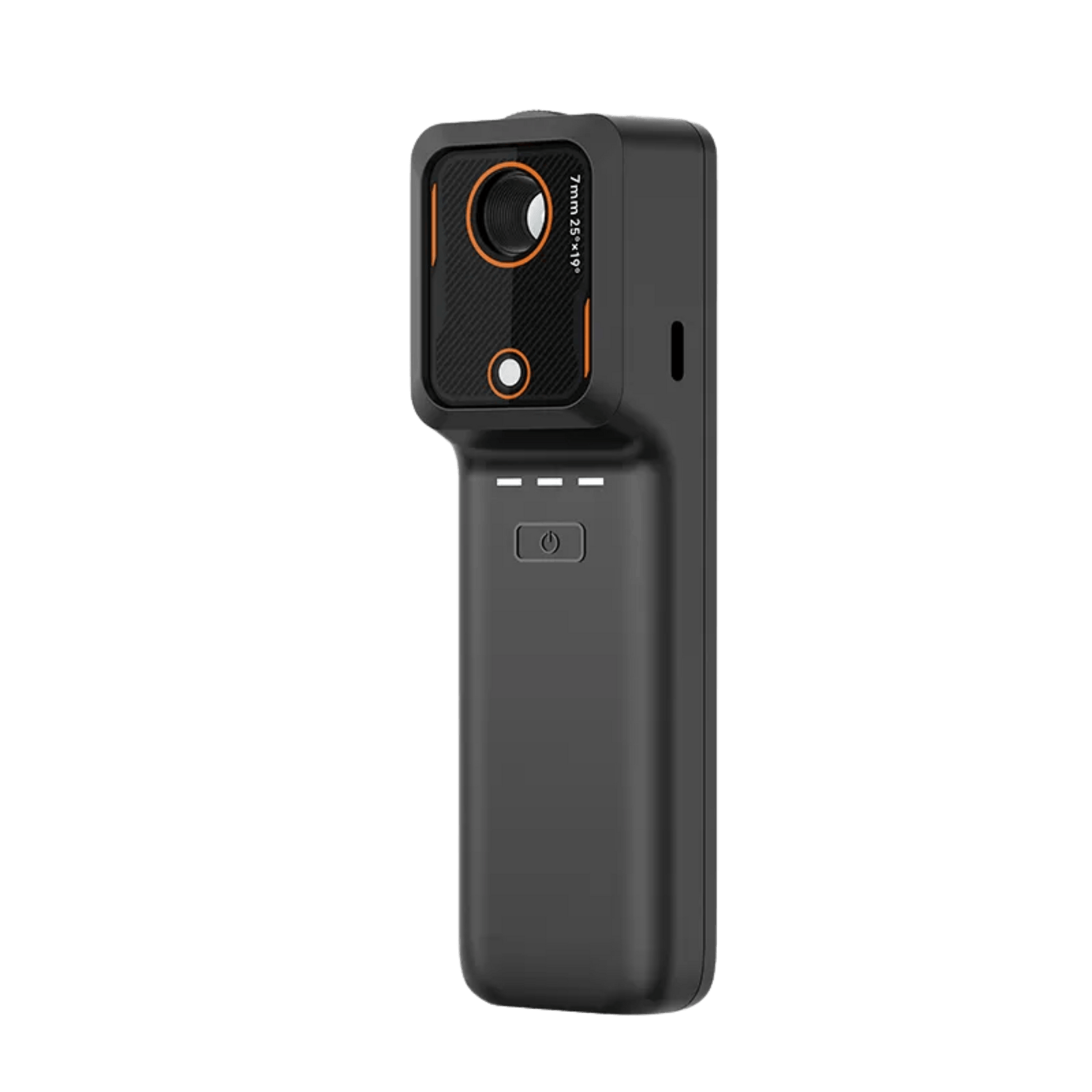 Front right view of the Raythink IX2 AIR Pro wireless thermal camera, highlighting the elongated 136mm fuselage, integrated smartphone clip, and high-resolution 256x192 thermal sensor for industrial diagnostics.