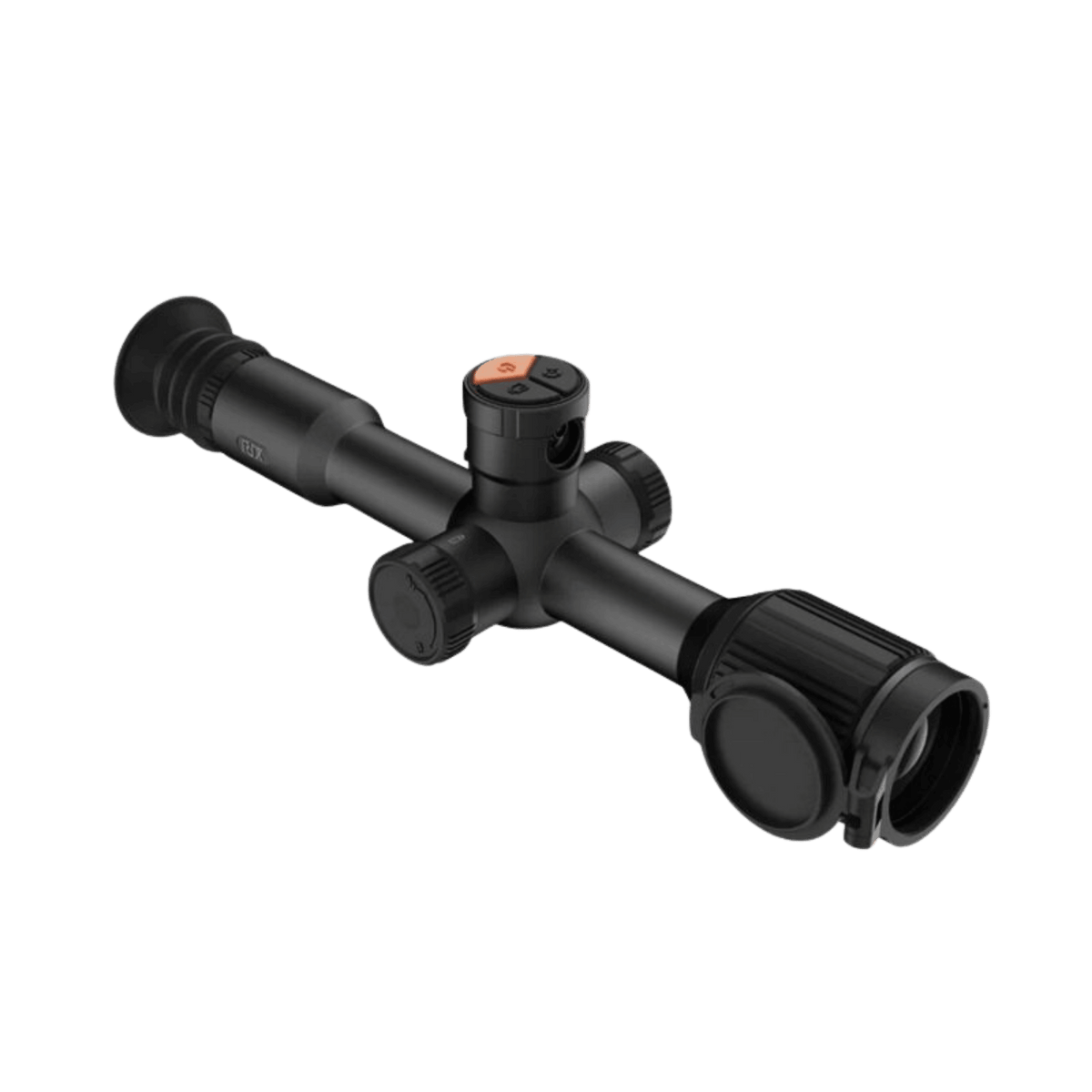Rix glint G3 thermal scope facinf forwards showcasing large 35mm lens with cap with top turret menu buttons 