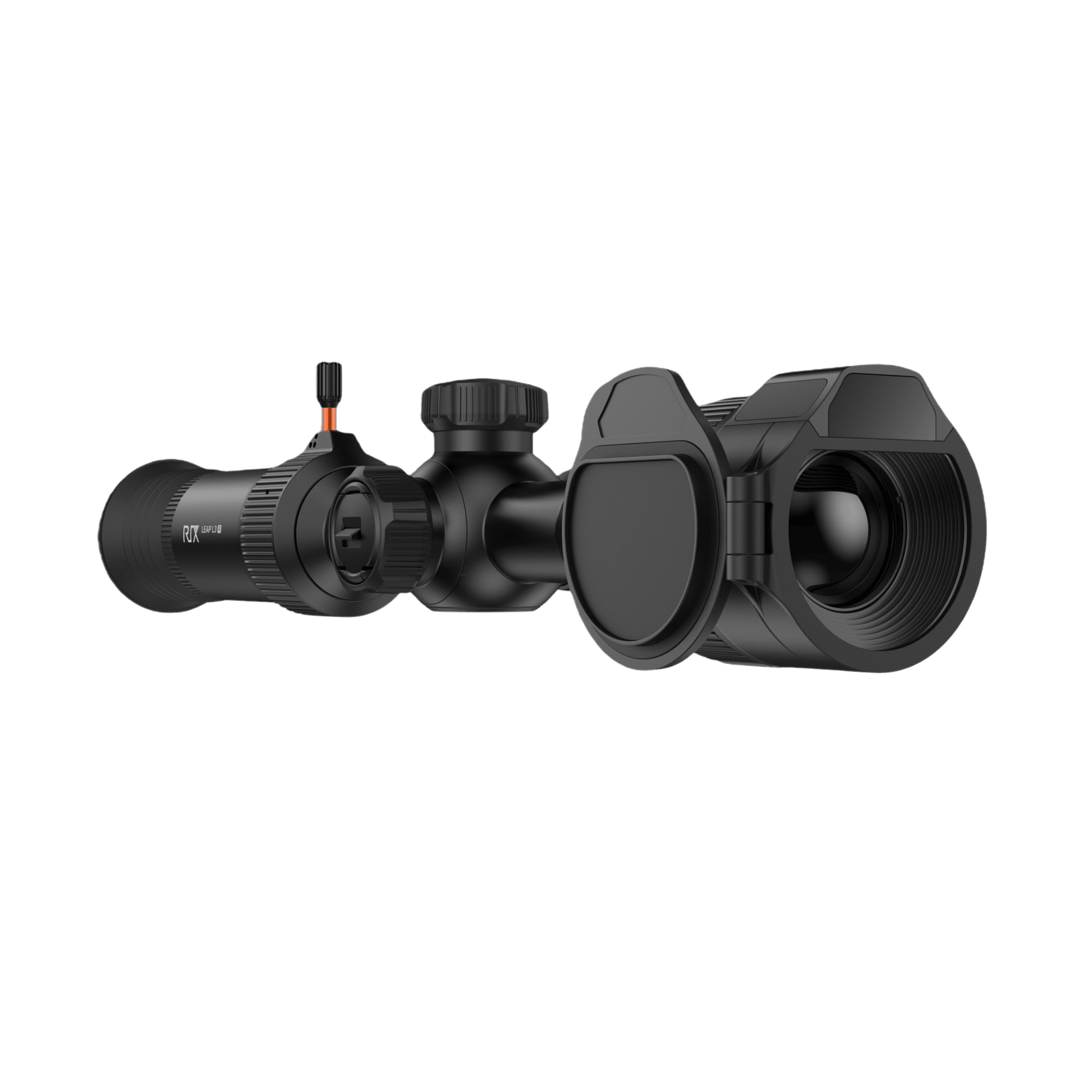 Front left view of the RIX Leap L3R thermal observation scope showing the 35mm lens and upward optical zoom lever