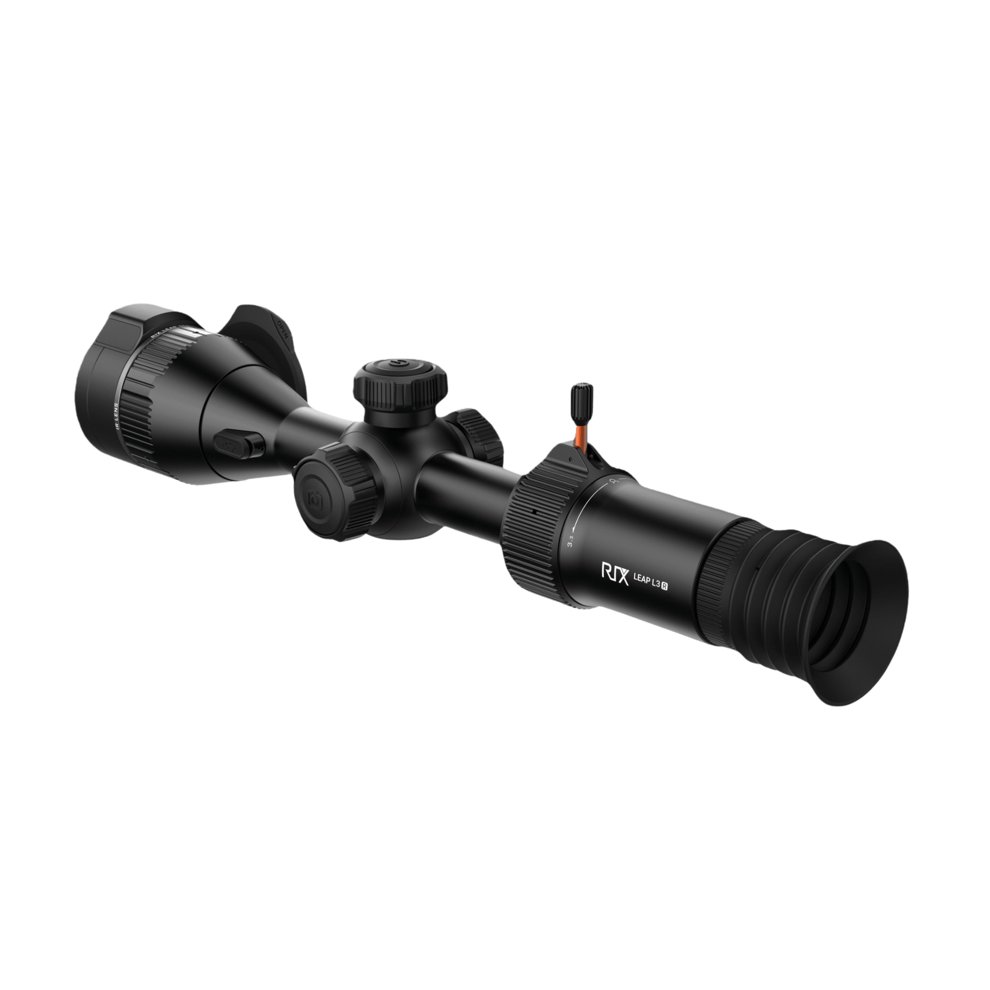 Rear left view of the RIX Leap L3R thermal observation scope showing the RIX logo and model name on the left