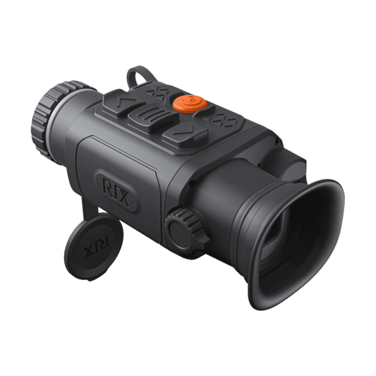 Rear left view of RIX STRIDE ST6 Lite thermal night vision camera showing the large eye cup and 640x512 display