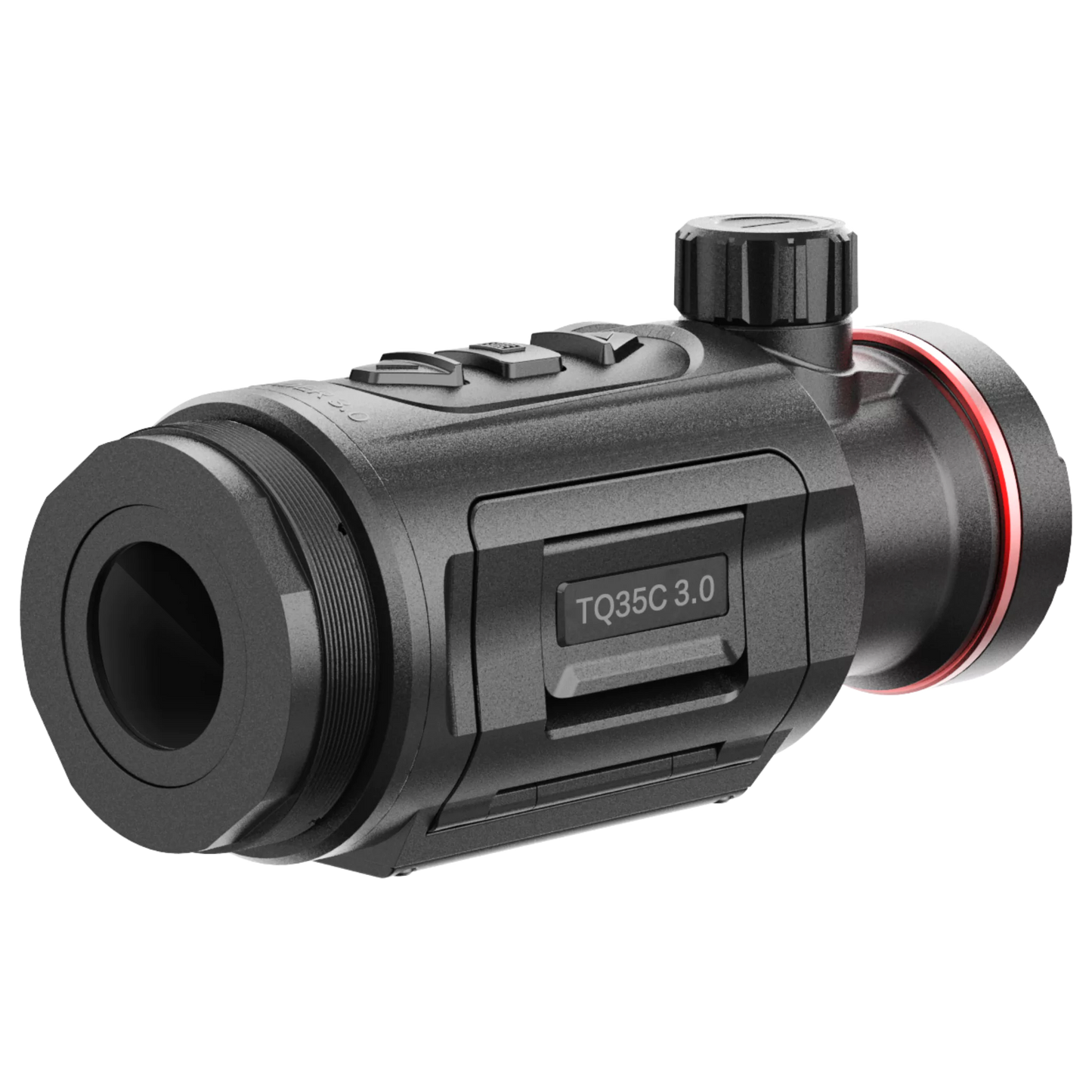 Right back view of the HIKMICRO TQ35C 3.0 thermal imaging clip-on, highlighting the threading used to attach it to a riflescope via an adapter clamp.