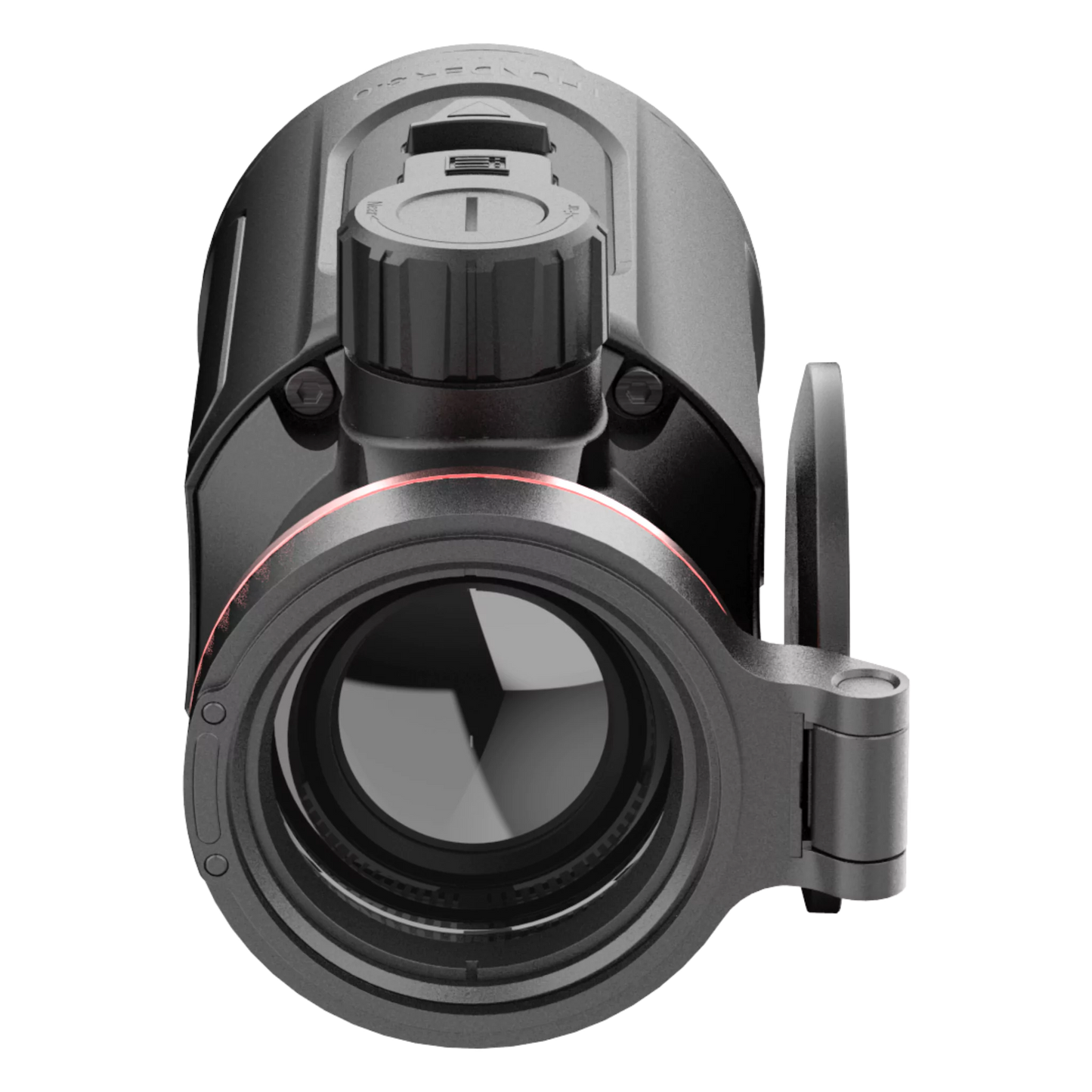 The 35mm, F1.0 lens of the HIKMICRO TQ35C 3.0 thermal imaging clip-on attachment.