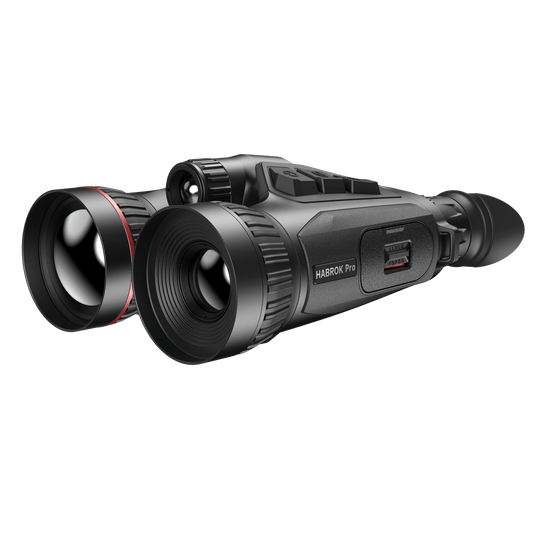 HIKMICRO Habrok HX60LS: Facing front-right, professional multispectral binocular with 60mm thermal and 4K digital lenses