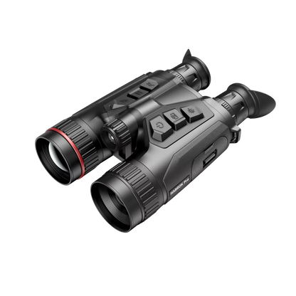 Front-left angled image of the Hikmicro Habrok Pro HQ50L binoculars, showing the dual lenses.