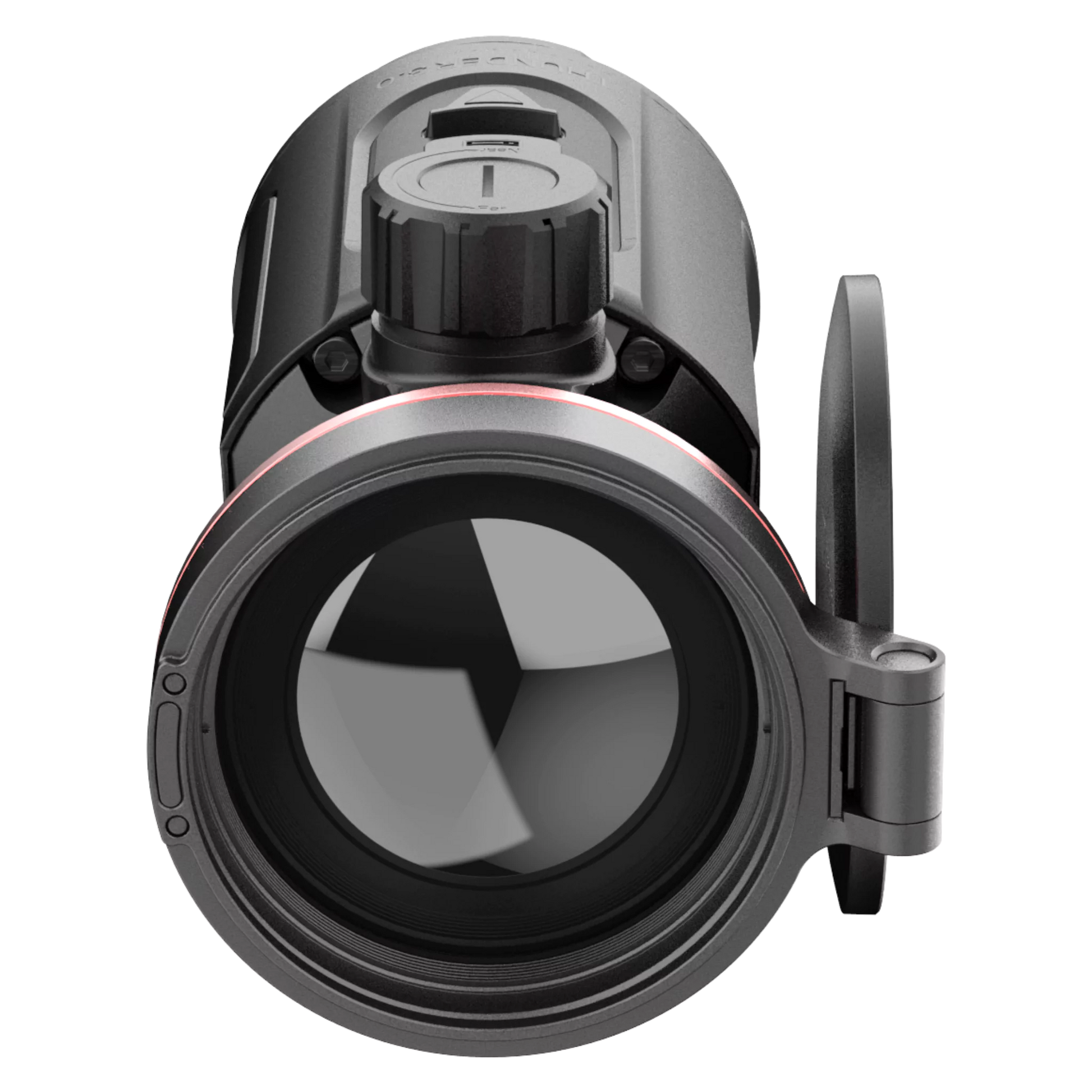 The HIKMICRO Thunder TQ50C 3.0 thermal imaging clip-on scope, shown from the side with the objective lens facing right.