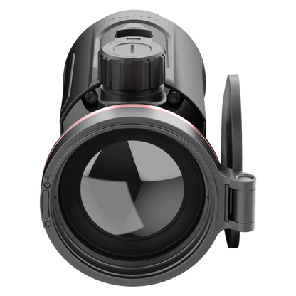 The HIKMICRO Thunder TQ50C 3.0 thermal imaging clip-on scope, shown from the side with the objective lens facing right.