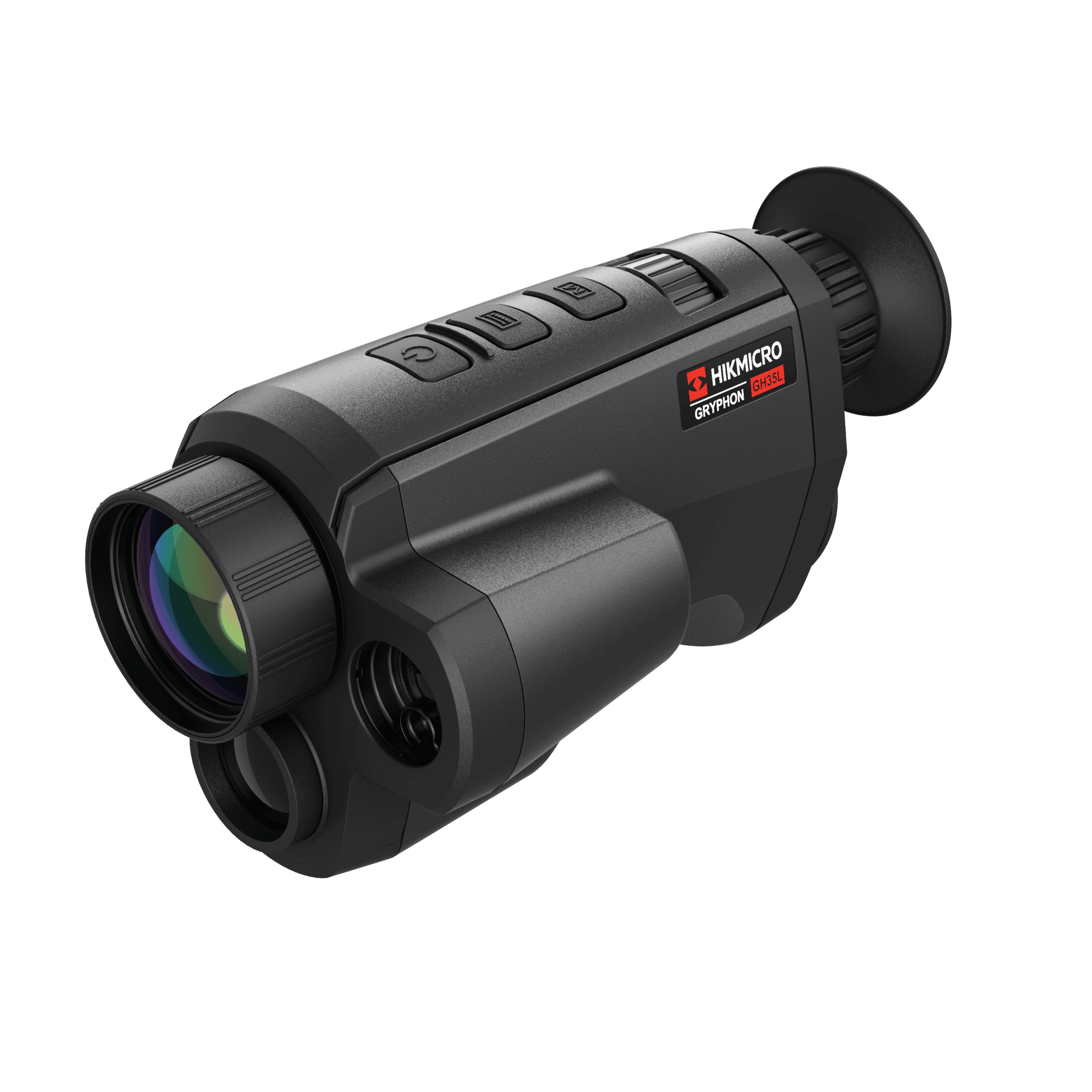 Cape Thermal imaging monocular for sale - HikMicro Gryphon GH35L Handheld thermal monocular front right view with laser range finder and eye piece