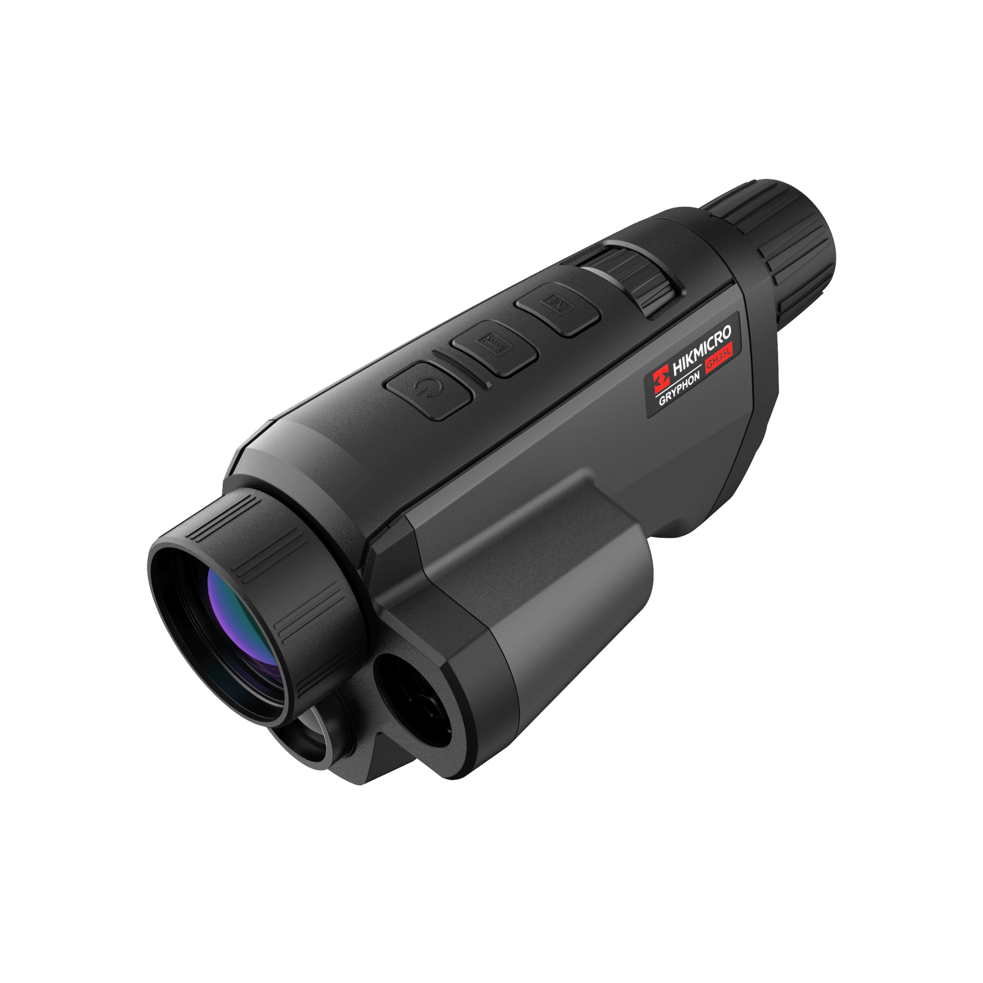 Cape Thermal imaging monocular for sale - HikMicro Gryphon GH35L Handheld thermal monocular front right view from above with laser range finder